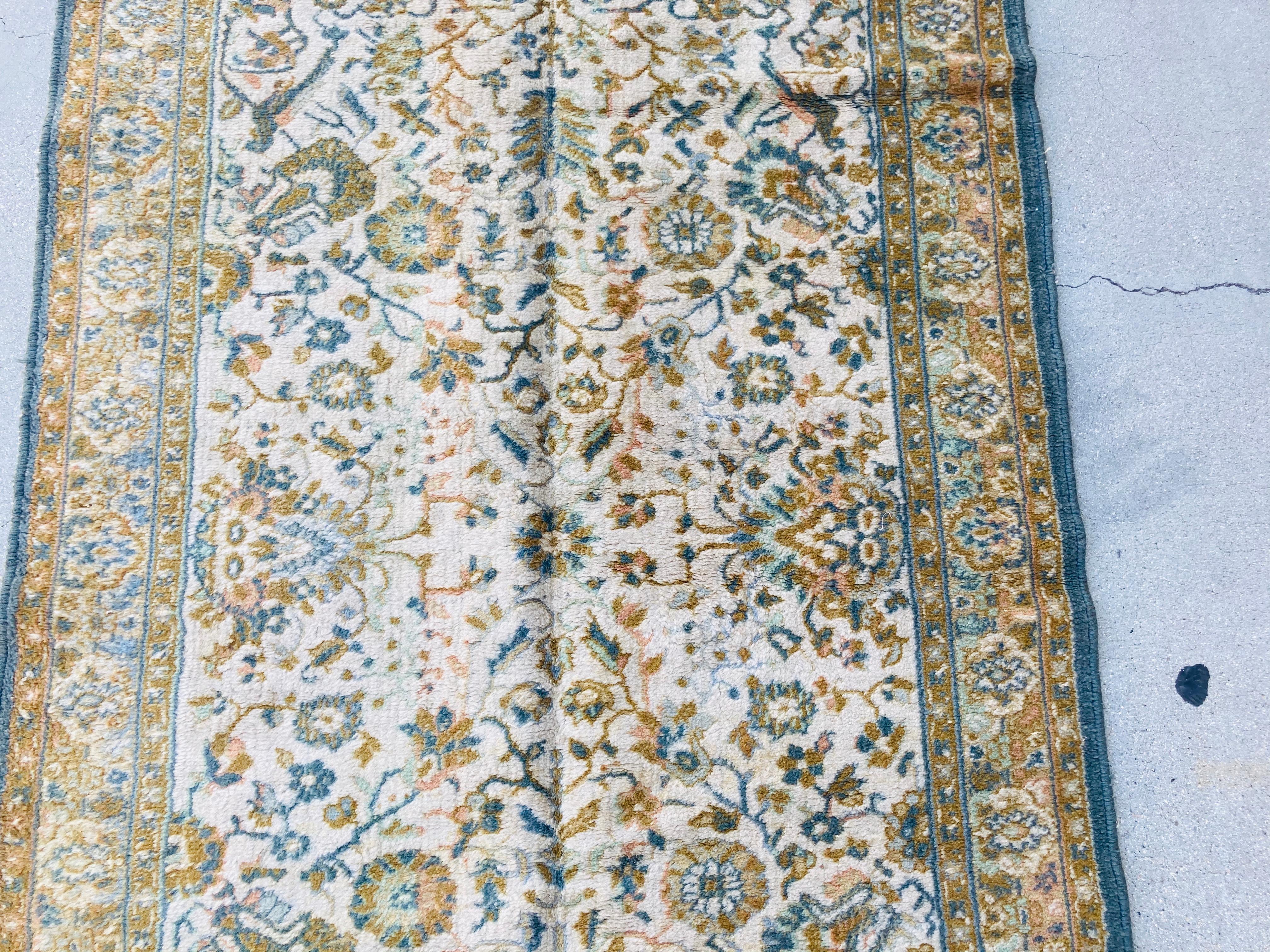 20th Century 1950s Hand Knotted Green Runner from Turkey For Sale