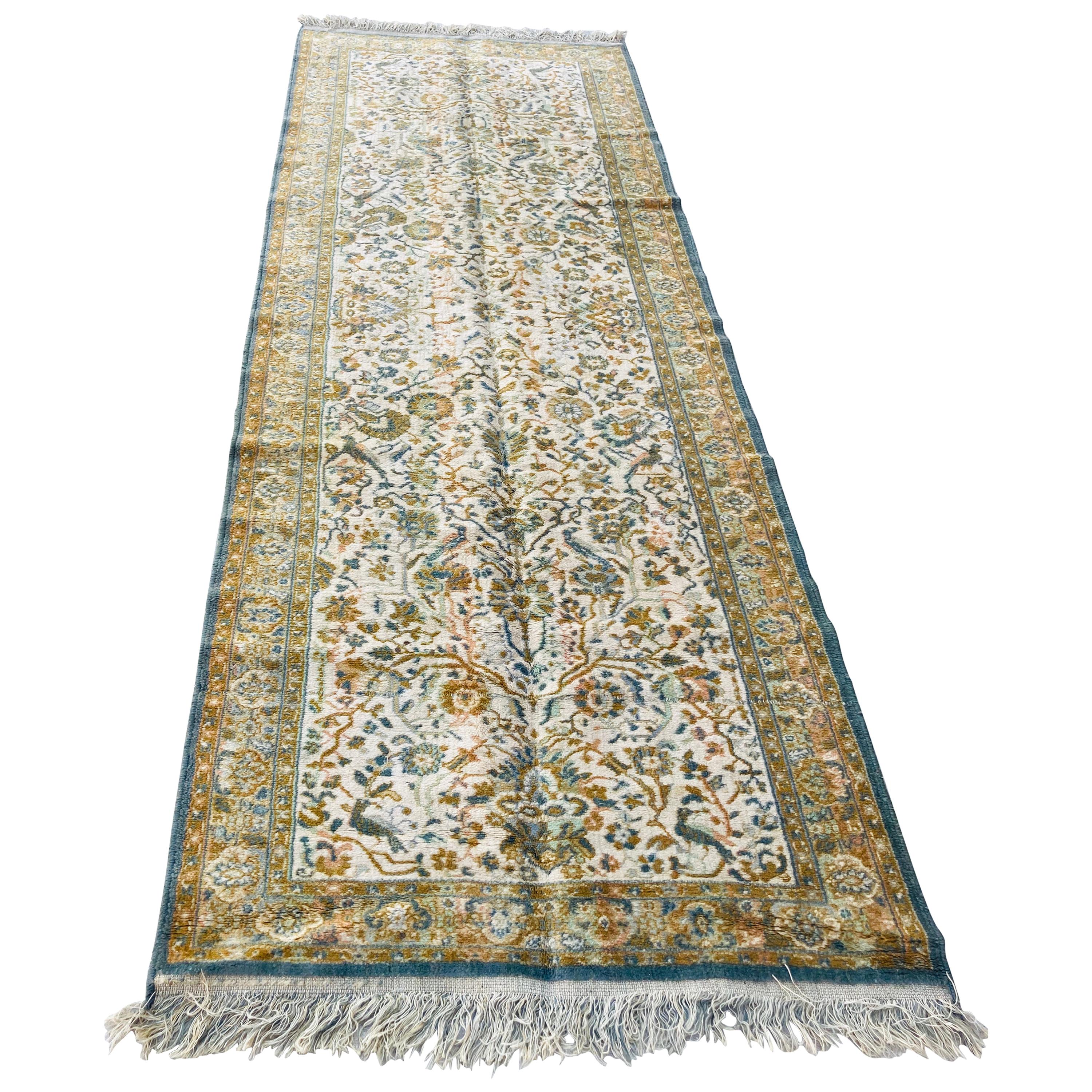 1950s Hand Knotted Green Runner from Turkey For Sale