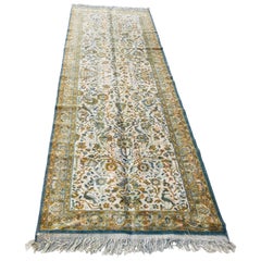 1950s Hand Knotted Green Runner from Turkey