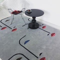 Rug Sisters - Tappeto annodato a mano Grigio Lana Seta  Volti neri Labbra rosse Occhi blu