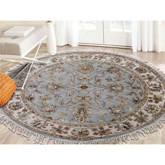 Hand Knotted Half Wool and Half Silk Rajasthan Round Oriental Rug