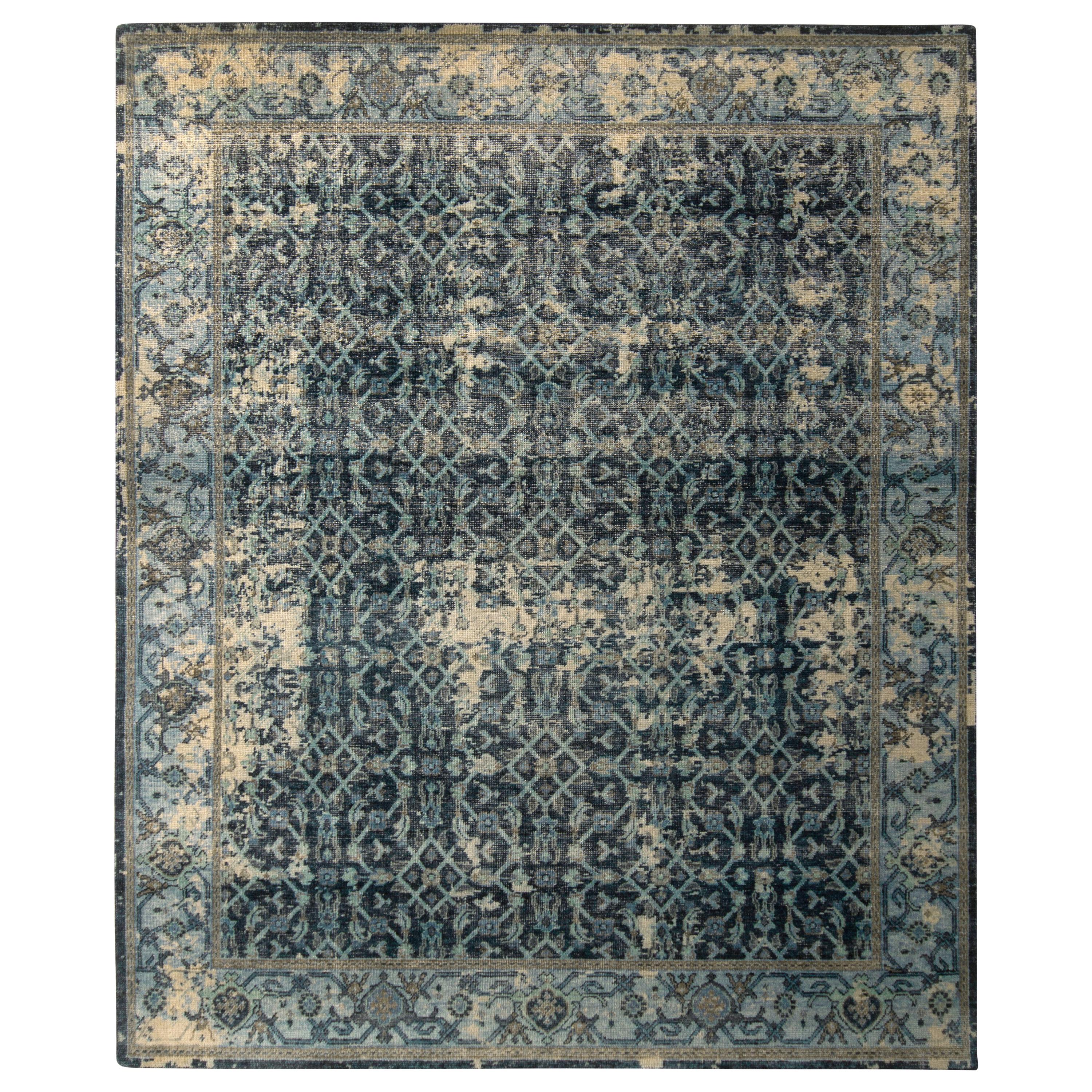 Rug & Kilim's Hand Knotted Herati-Style Rug Blue Classic Pattern For Sale