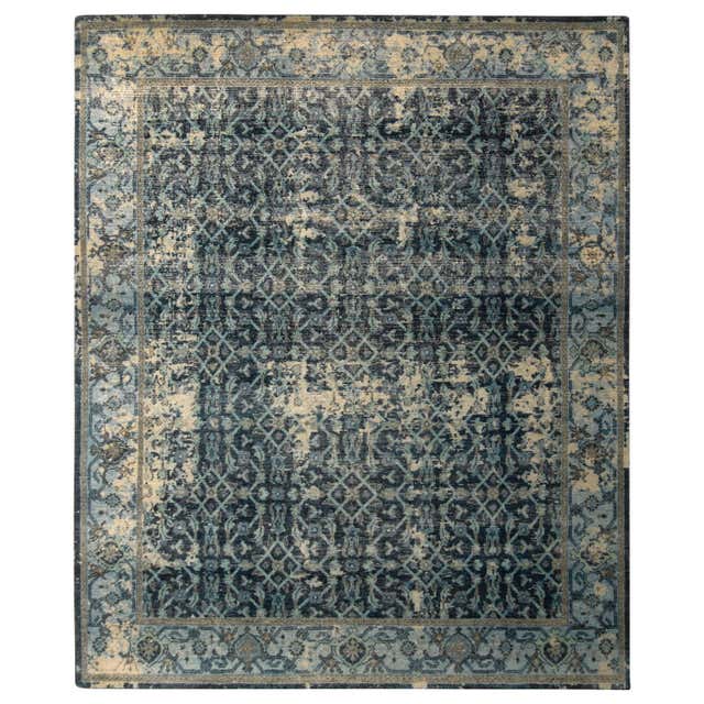 TRESOR Hand Knotted French Rococo Inspired Rug in Beige and Blue ...