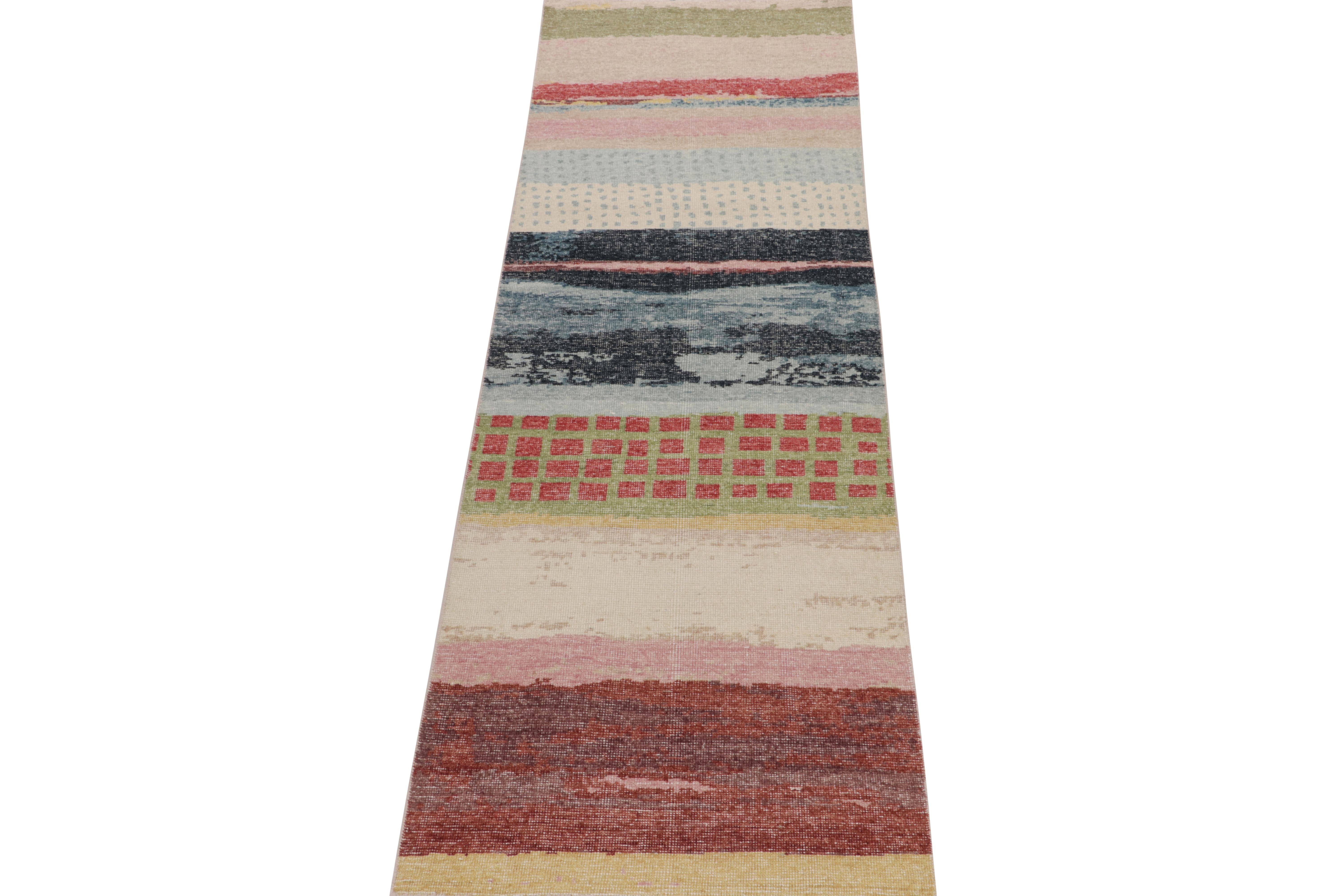 Indian Rug & Kilim’s Distressed style Modern runner in Multihued Abstract Patterns For Sale