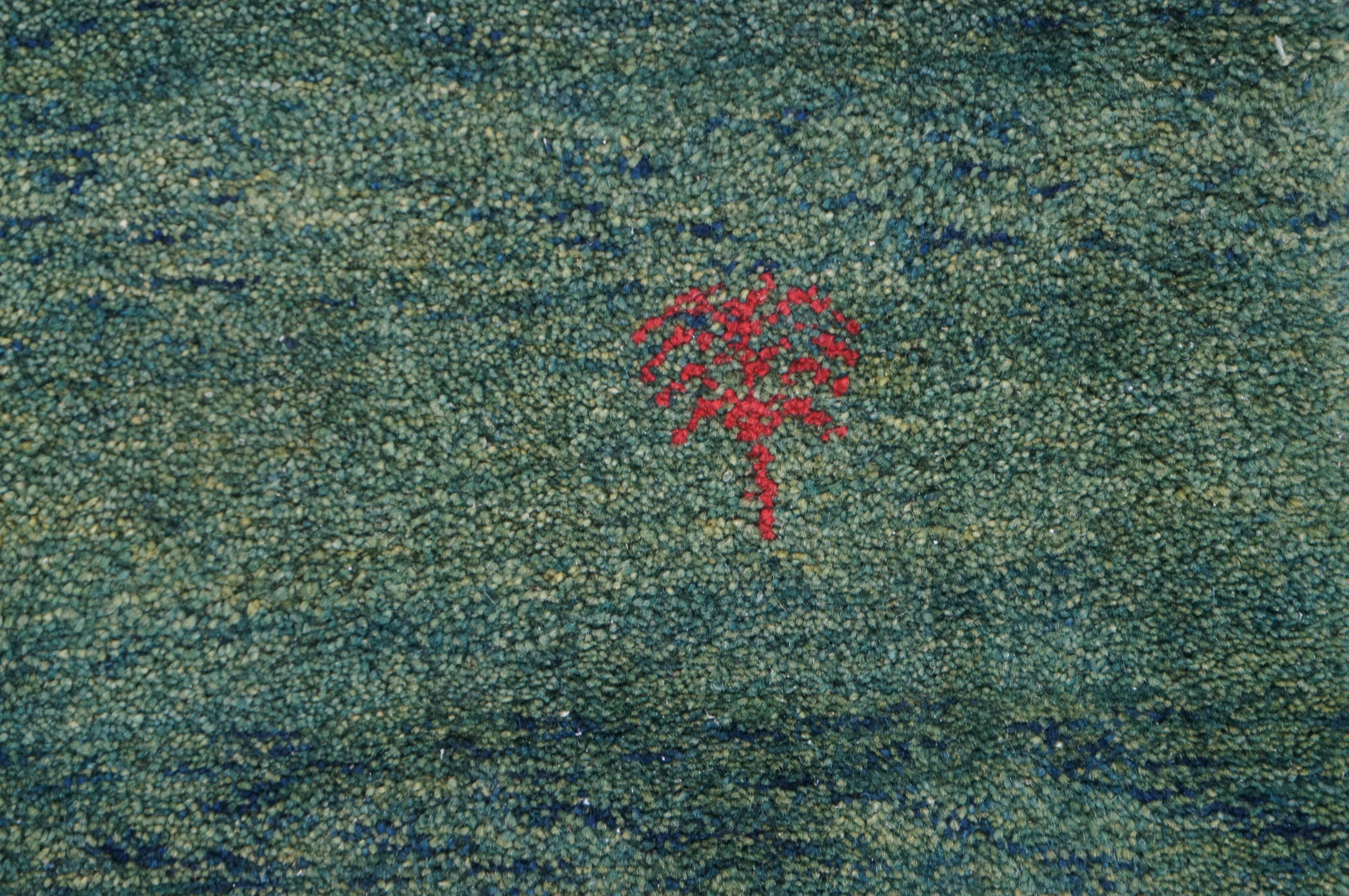 Tapis de sol indien noué à la main Gabbeh Laine Vert Moderne Figures Tapis 4 x 6' en vente 5