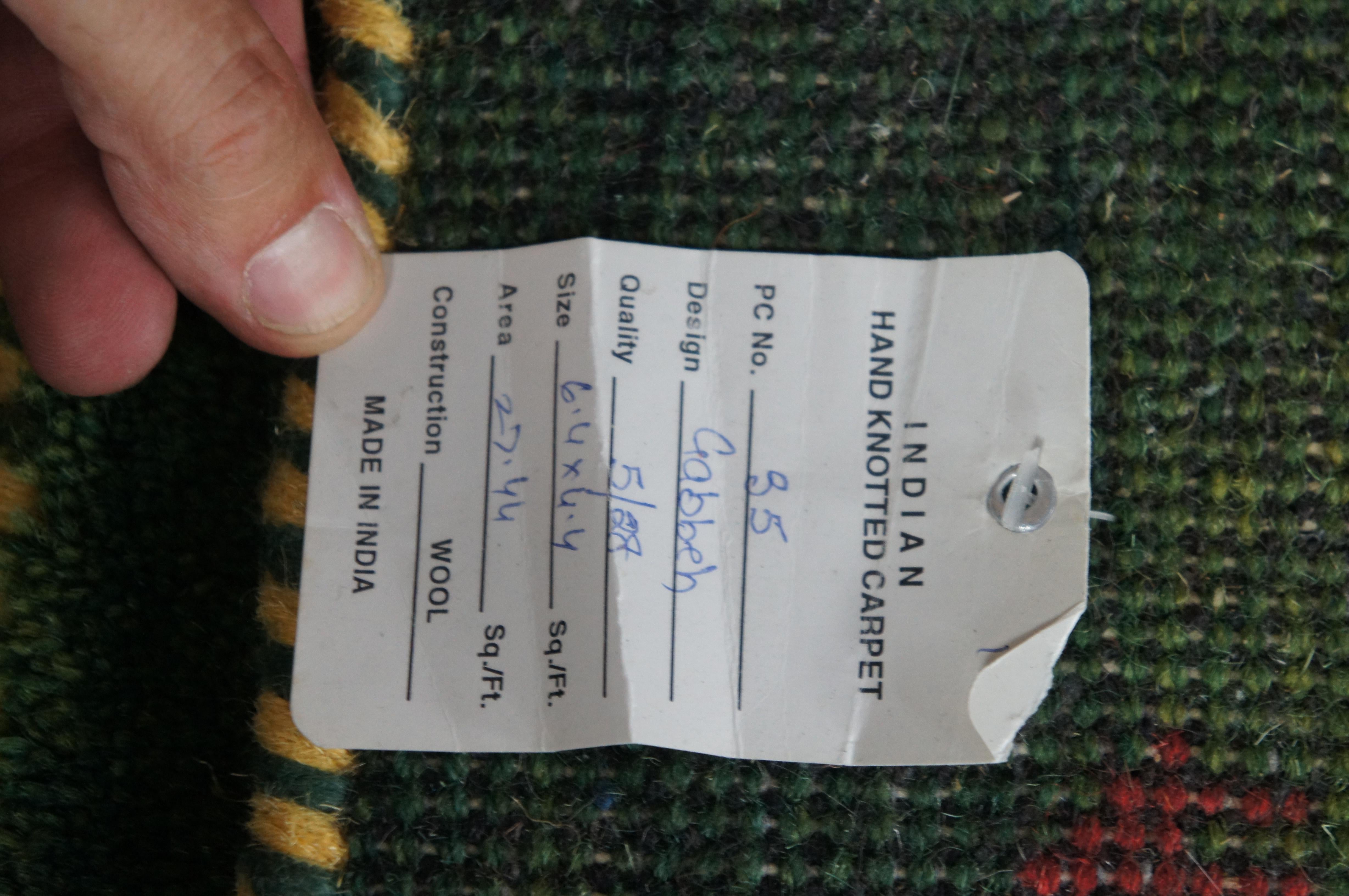 Tapis de sol indien noué à la main Gabbeh Laine Vert Moderne Figures Tapis 4 x 6' en vente 7