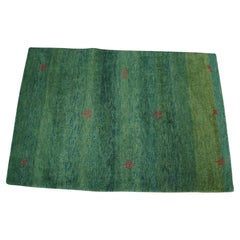 Hand Knotted Indian Gabbeh Wool Green Modern Area Rug Figures Carpet 4 x 6'