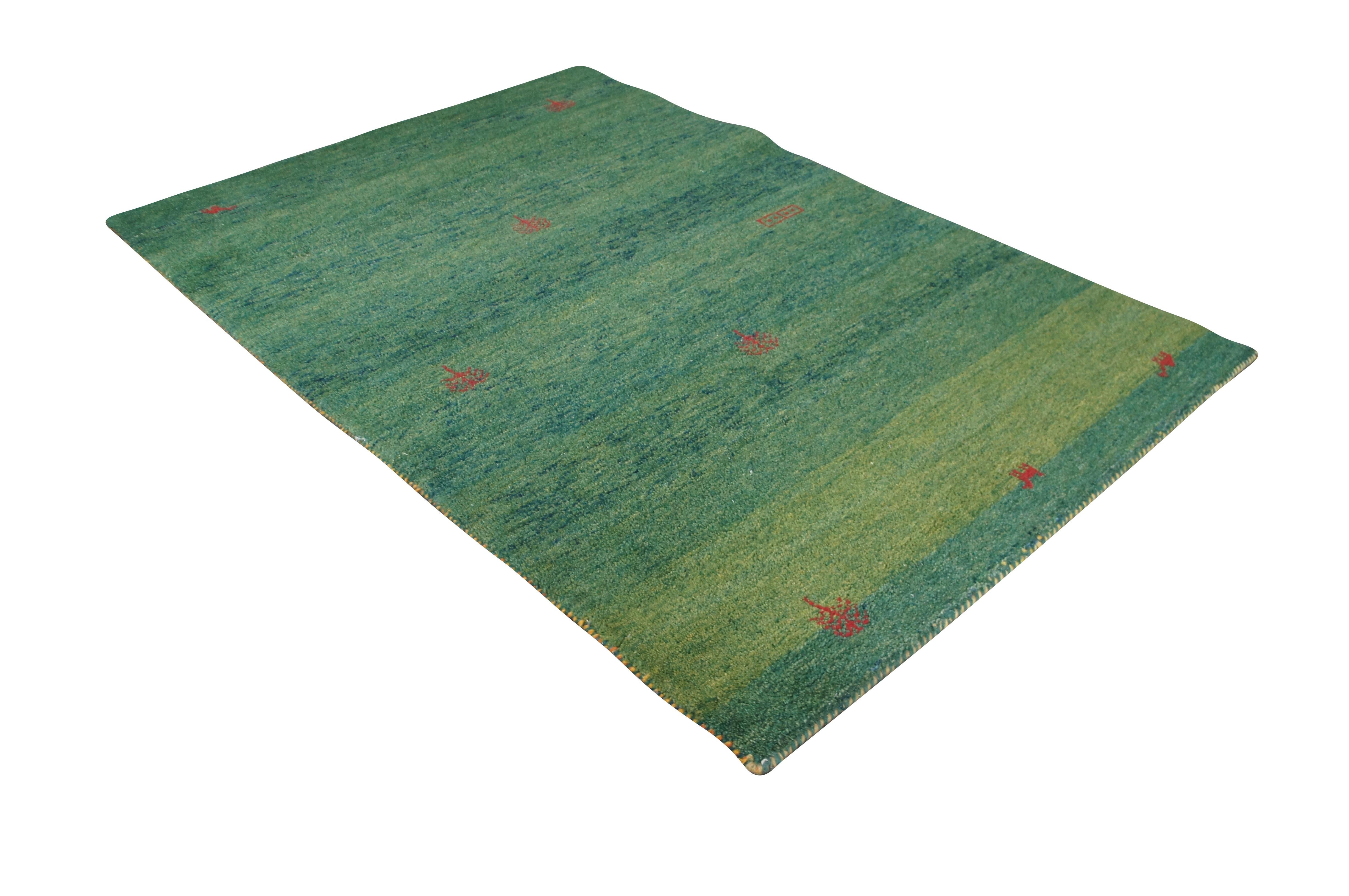 Indien Tapis de sol indien noué à la main Gabbeh Laine Vert Moderne Figures Tapis 4 x 6' en vente