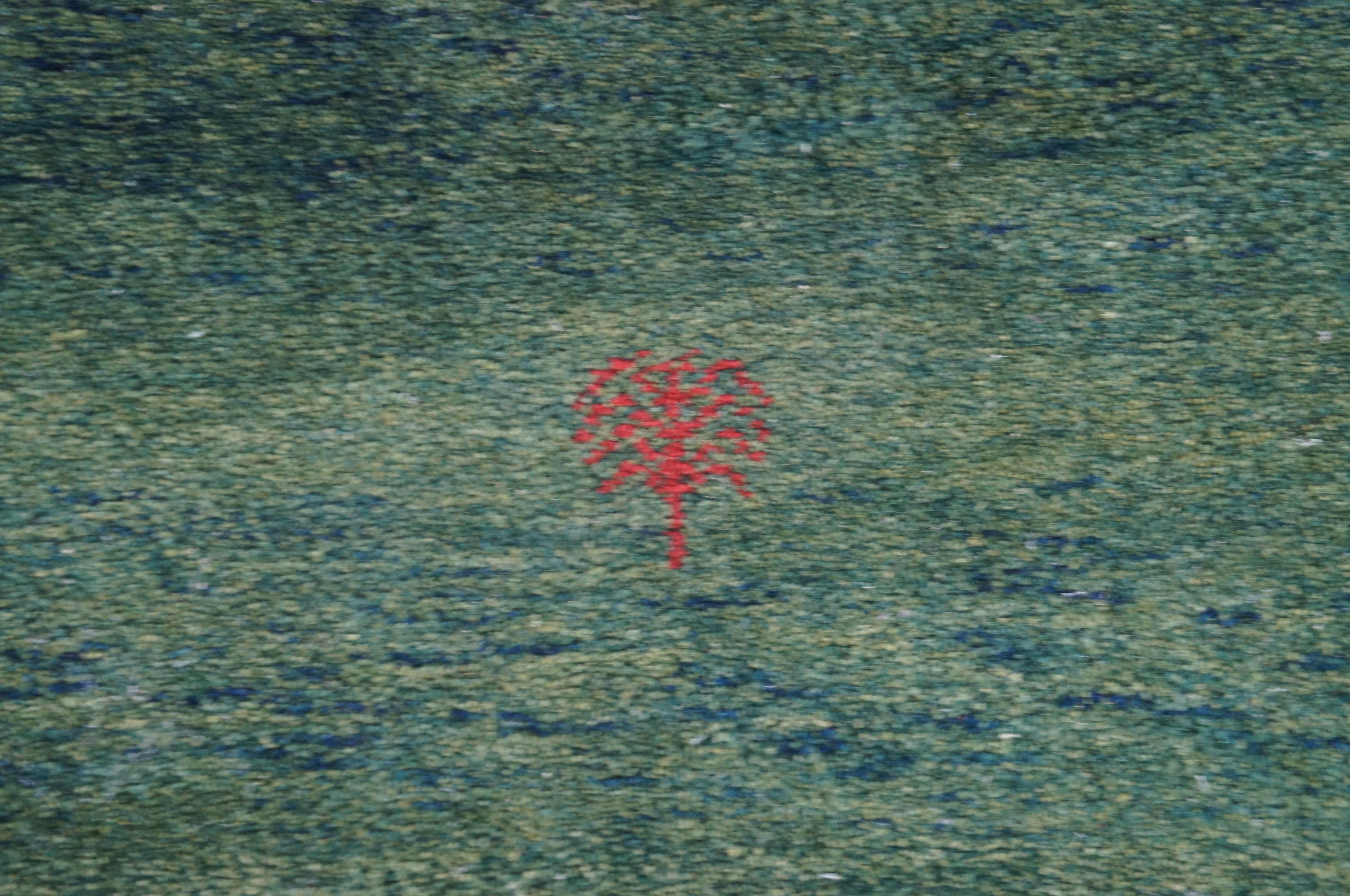 Tapis de sol indien noué à la main Gabbeh Laine Vert Moderne Figures Tapis 4 x 6' en vente 2