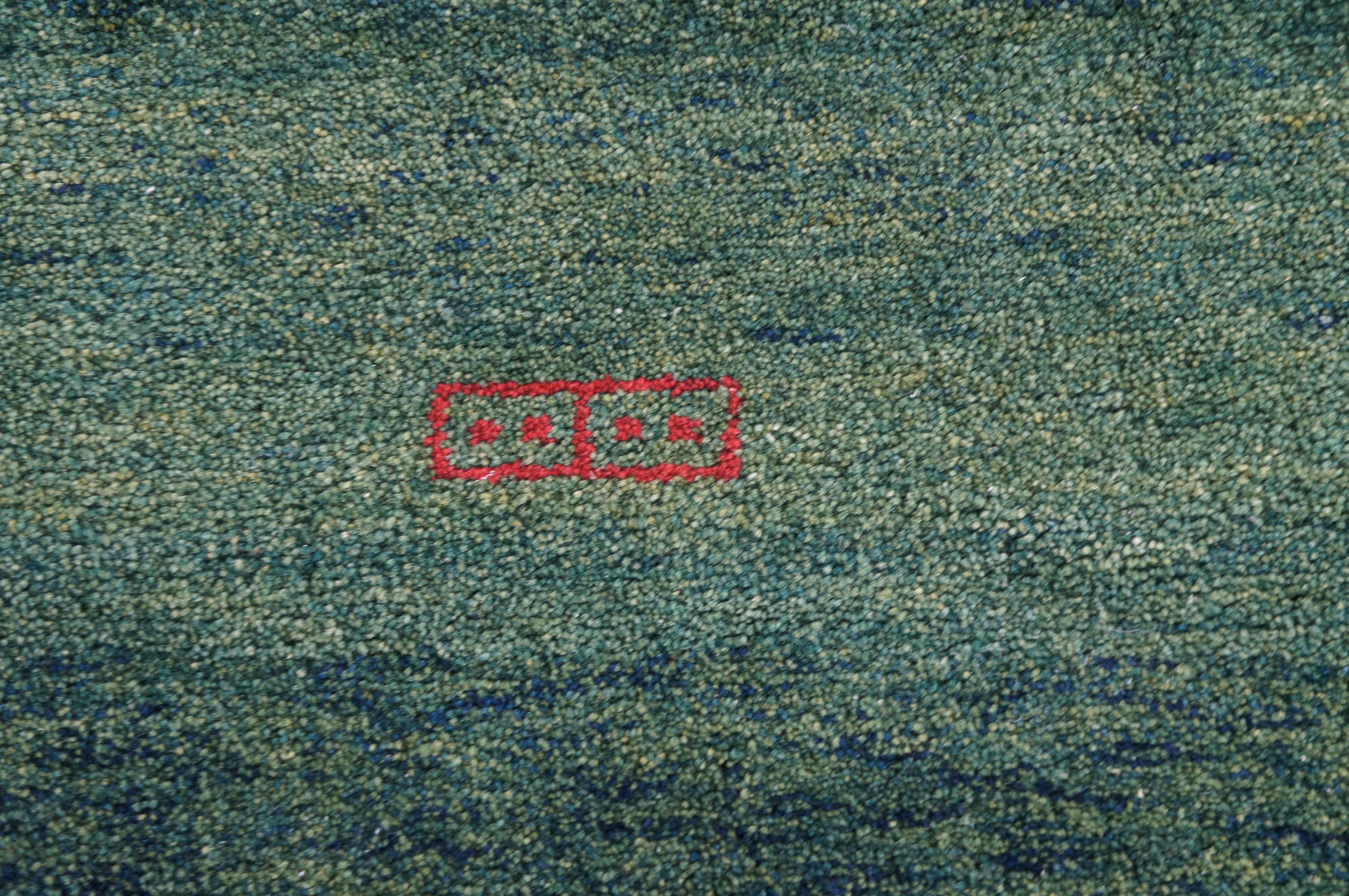 Tapis de sol indien noué à la main Gabbeh Laine Vert Moderne Figures Tapis 4 x 6' en vente 3