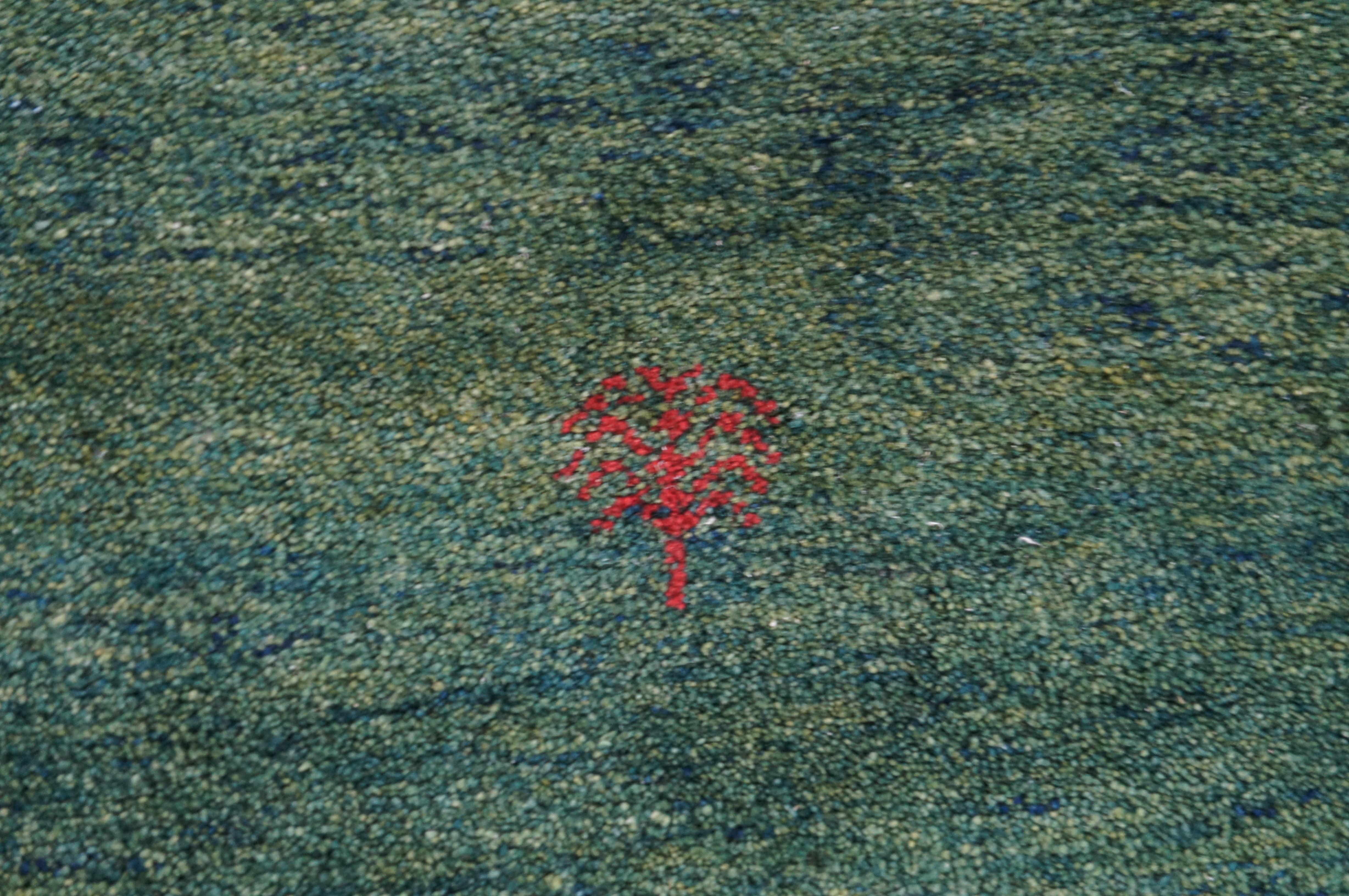 Tapis de sol indien noué à la main Gabbeh Laine Vert Moderne Figures Tapis 4 x 6' en vente 4