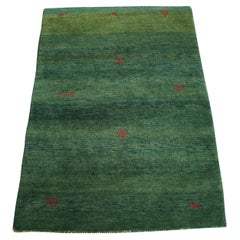 Hand Knotted Indian Gabbeh Wool Green Modern Area Rug Figures Carpet 4 x 6'