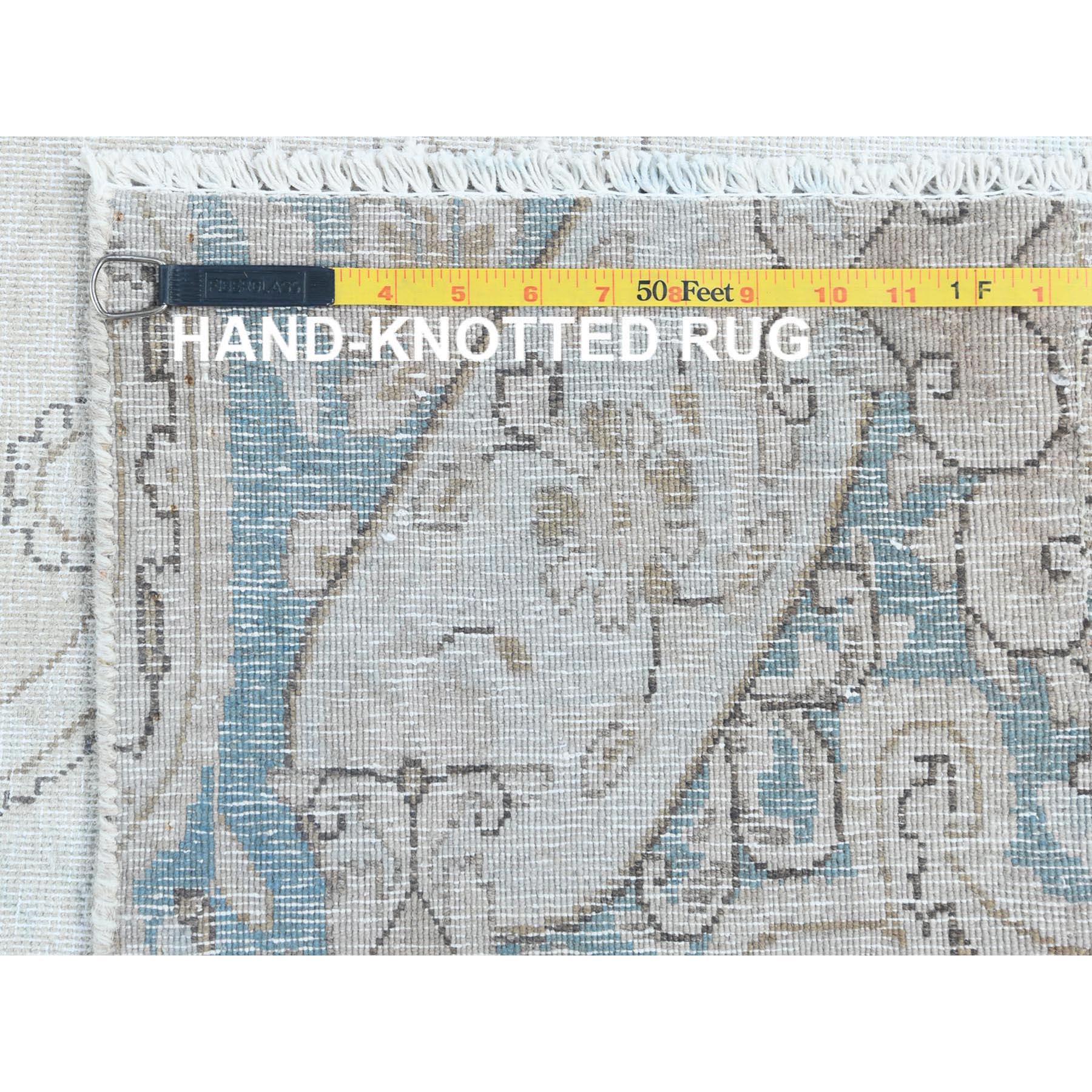 Hand Knotted, Ivory, Vintage Persian Kerman, Distressed Look, Worn Wool Rug For Sale 5