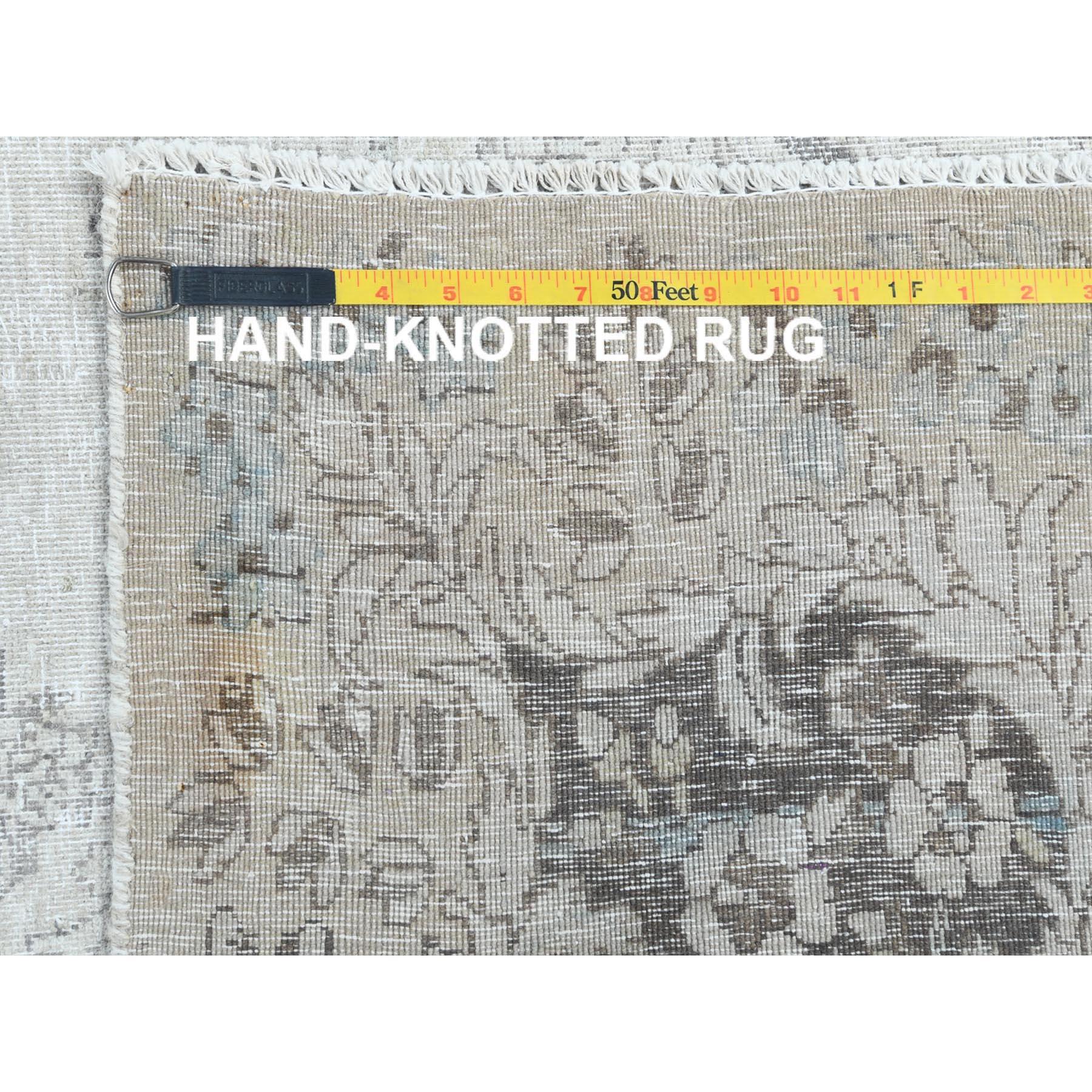 Hand Knotted, Ivory, Vintage Persian Kerman, Distressed Look, Worn Wool Rug For Sale 6