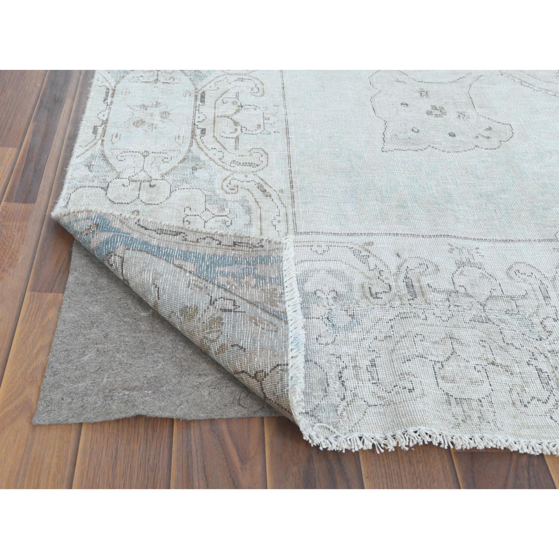 Hand-Knotted Hand Knotted, Ivory, Vintage Persian Kerman, Distressed Look, Worn Wool Rug For Sale