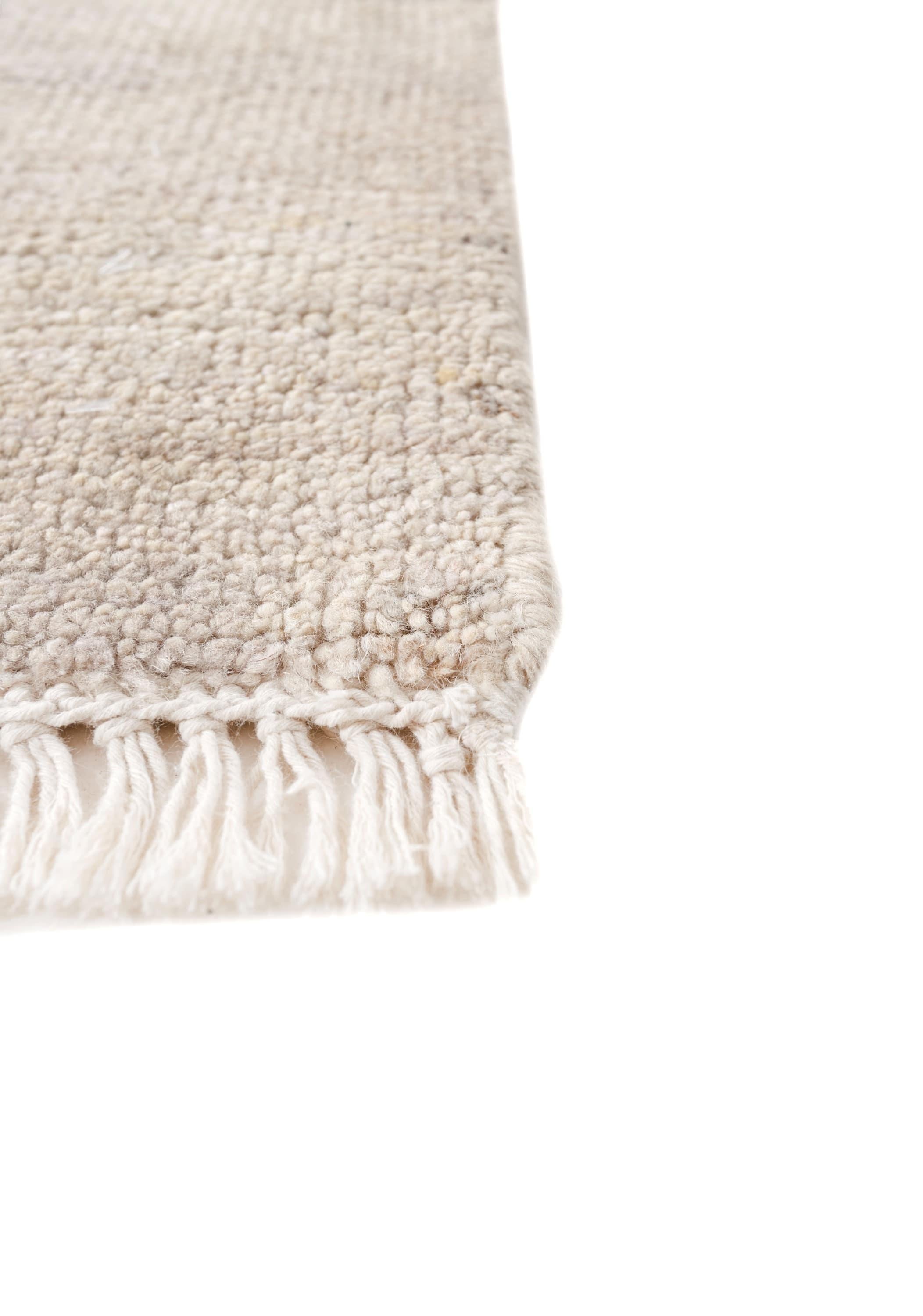 Handgeknüpfter Jaipur-Wollteppich in Wolkenweiß in strukturiertem, minimalistischem, strukturiertem Design (Indisch) im Angebot