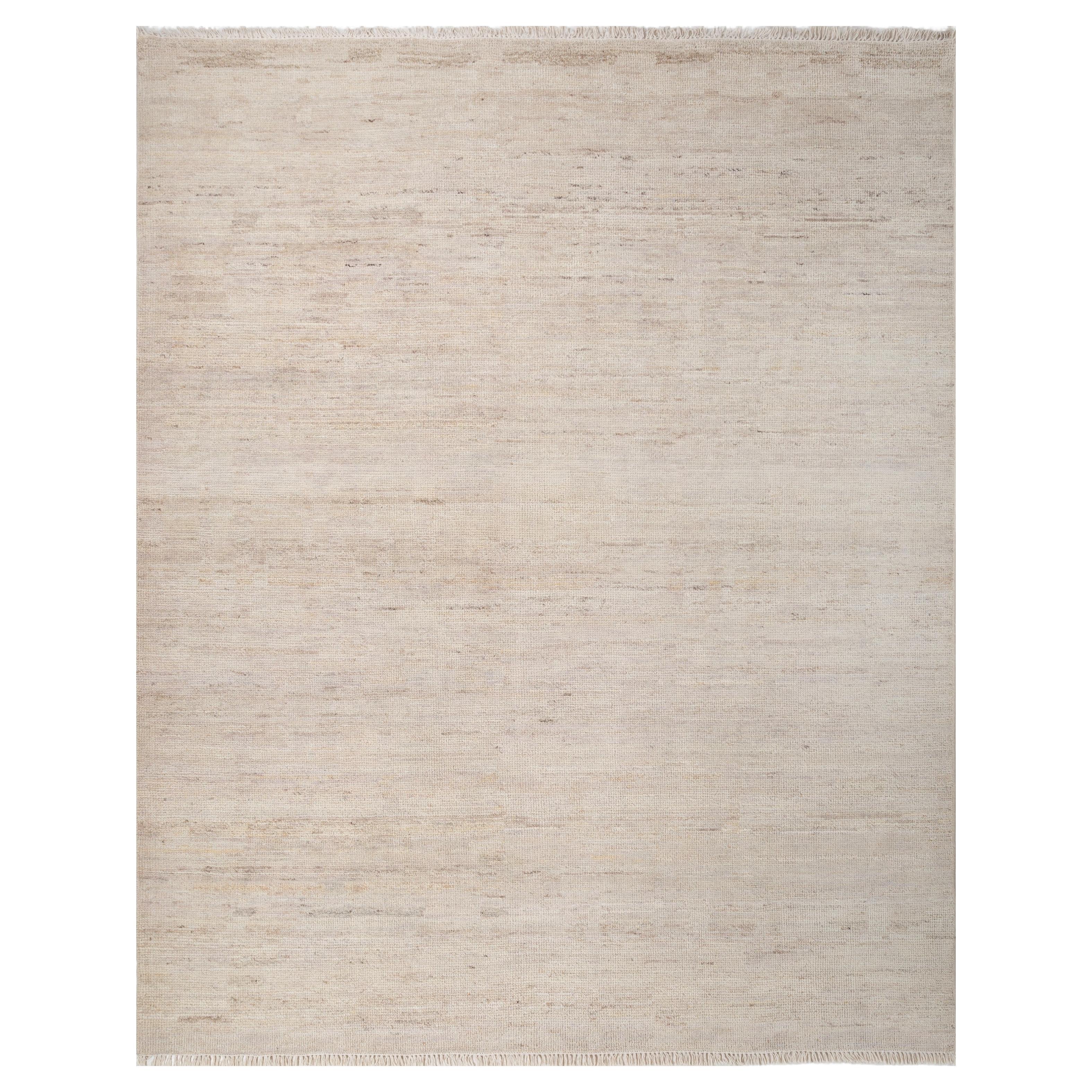 Alfombra de Lana Jaipur Anudada a Mano en Blanco Nube, Diseño Minimalista Texturado