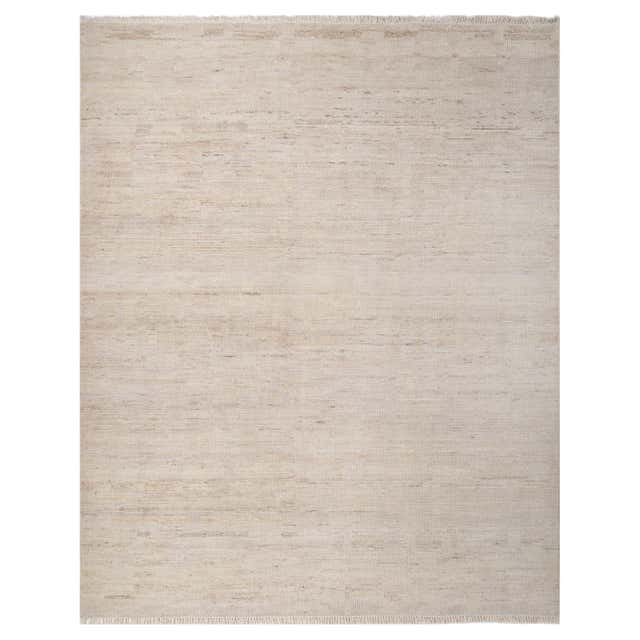 Hand-Knotted Wool Rug in Cloud White and Dark Ivory, Textured Linear ...
