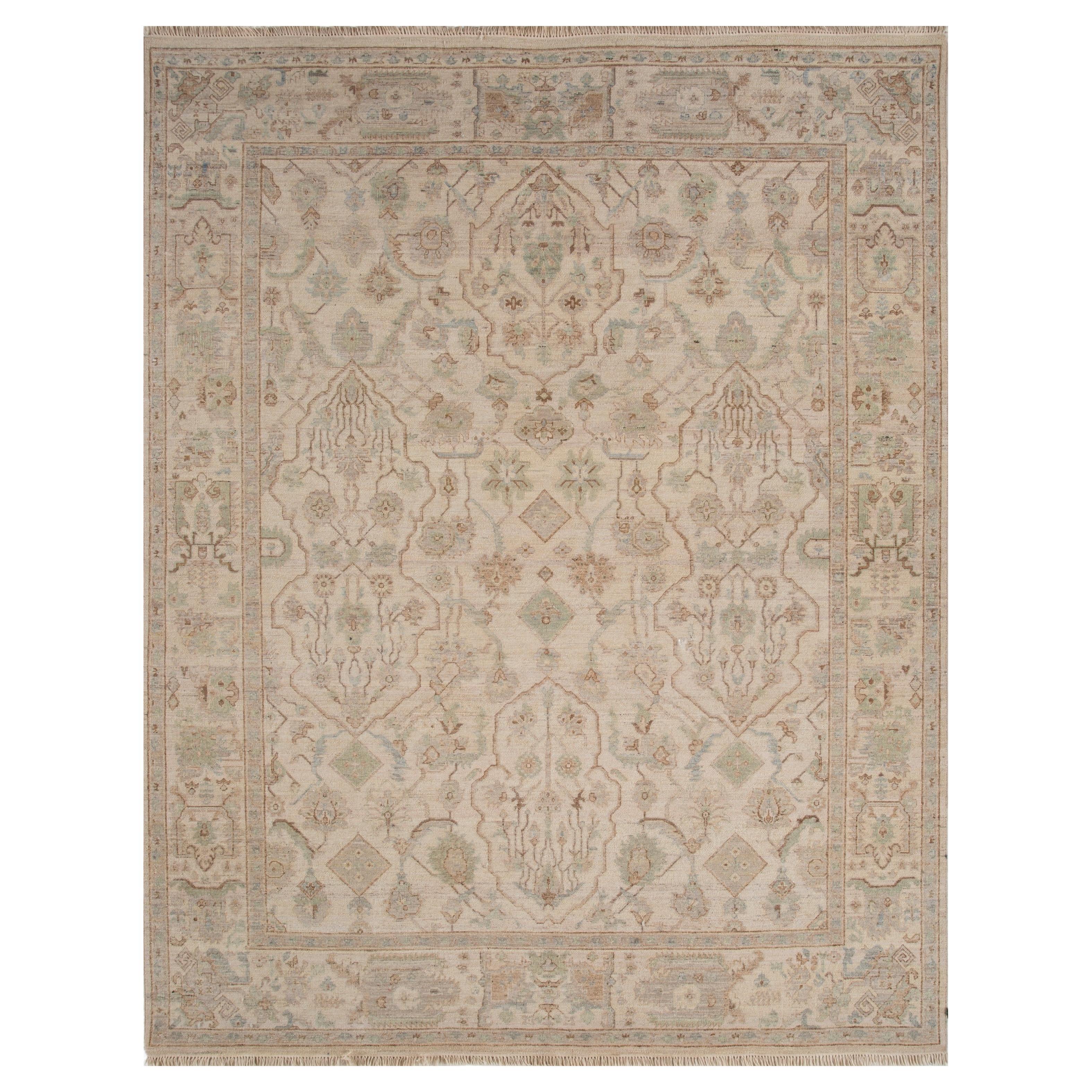 Hand-Knotted Jaipur Wool Rug in Dark Ivory, Vintage-Inspired Textural Design