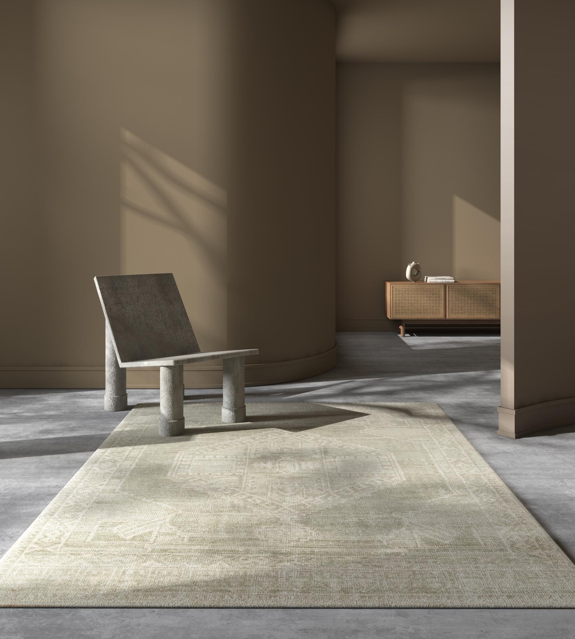 Ce tapis noué à la main de 8' x 10' de Jaipur Rugs présente une palette apaisante de lin et de blanc nuage, fabriquée à partir d'un luxueux mélange de laine. La finition douce et lustrée met en valeur un motif texturé subtil, ajoutant sophistication