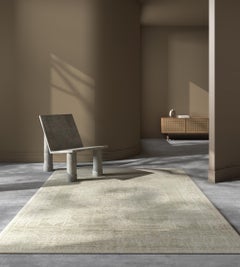 Hand-Knotted Jaipur Wool Rug in Linen and Cloud White, Subtle Textured Pattern