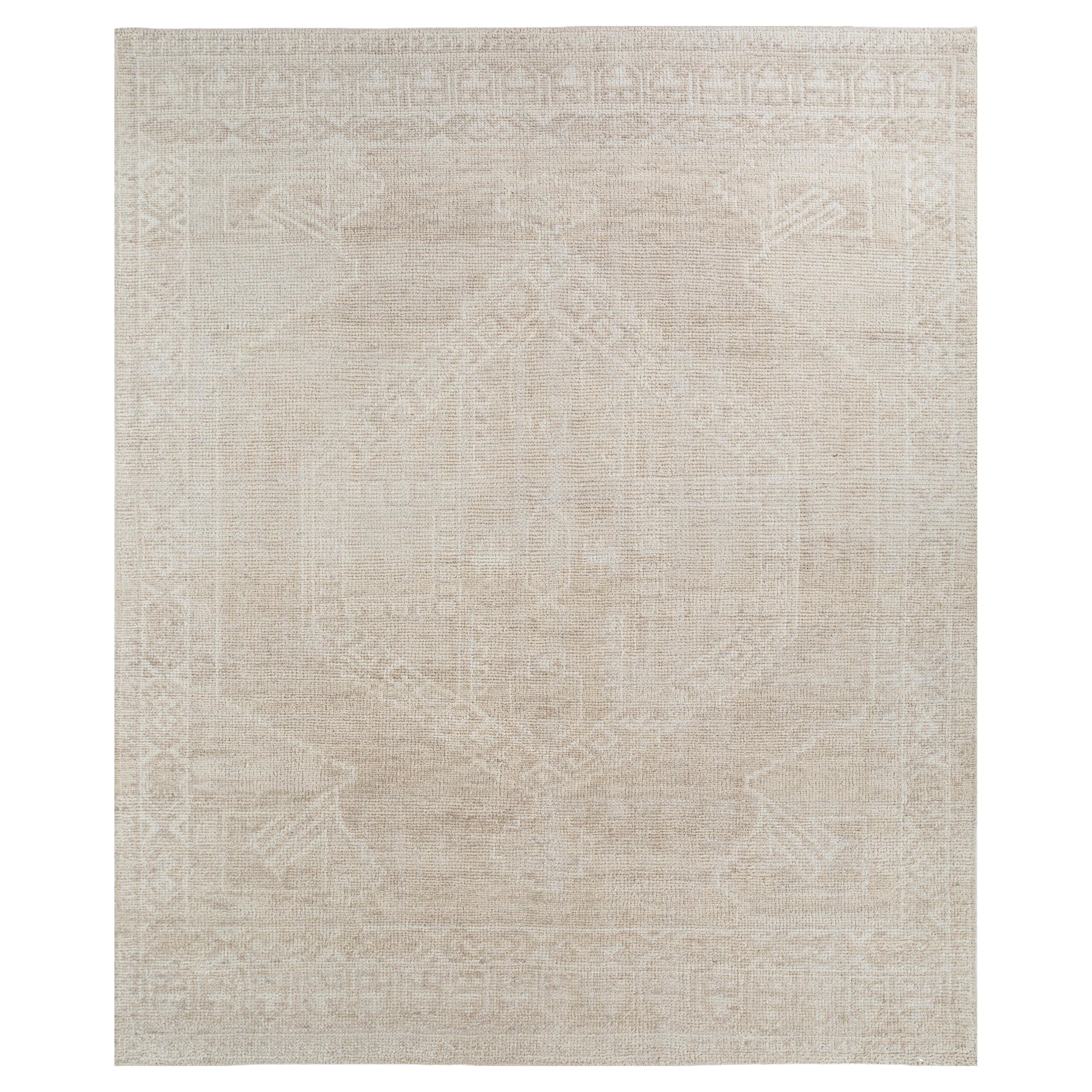 Hand-Knotted Jaipur Wool Rug in Linen and Cloud White, Subtle Textured Pattern