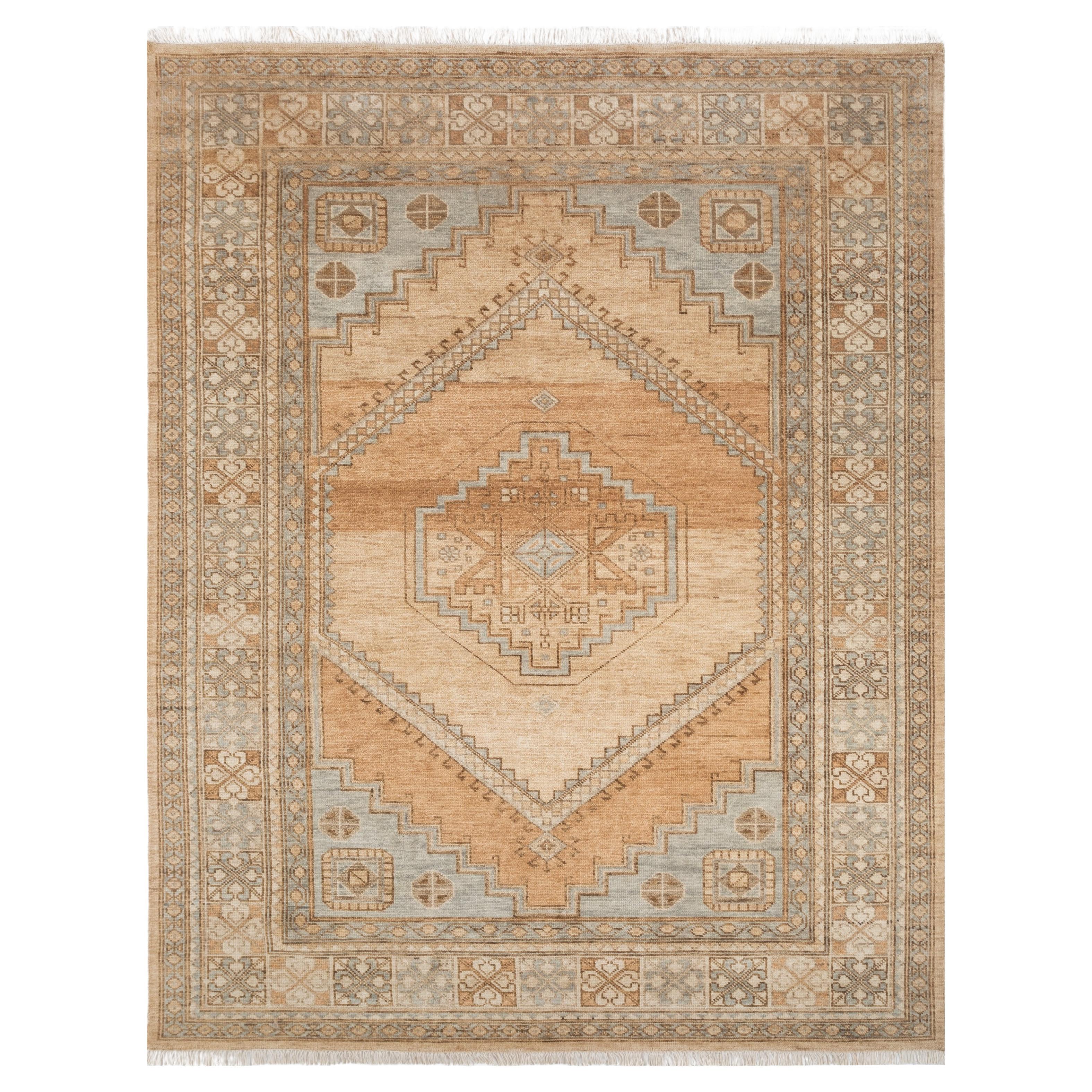 Hand-Knotted Jaipur Wool Rug in Soft Beige, Elegant Revival Design