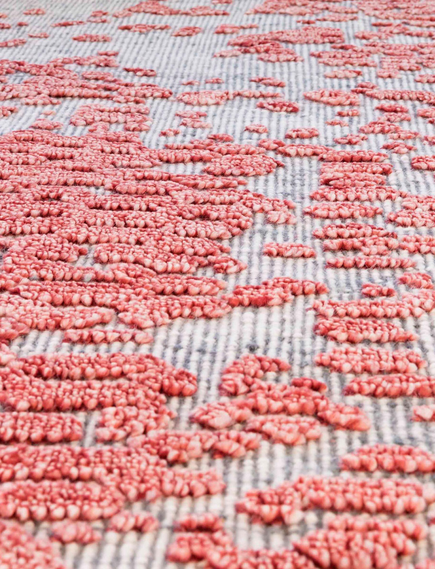 Ethereal, light and elegant, like a shower of flower petals in the land of the rising sun.

Additional Information:
Material: 100% wool. Tiedye yarn
Color: Coral
Technique: Hand knotted
Dimensions: 95 W x 67 D x 0.39 H inch
Available in other