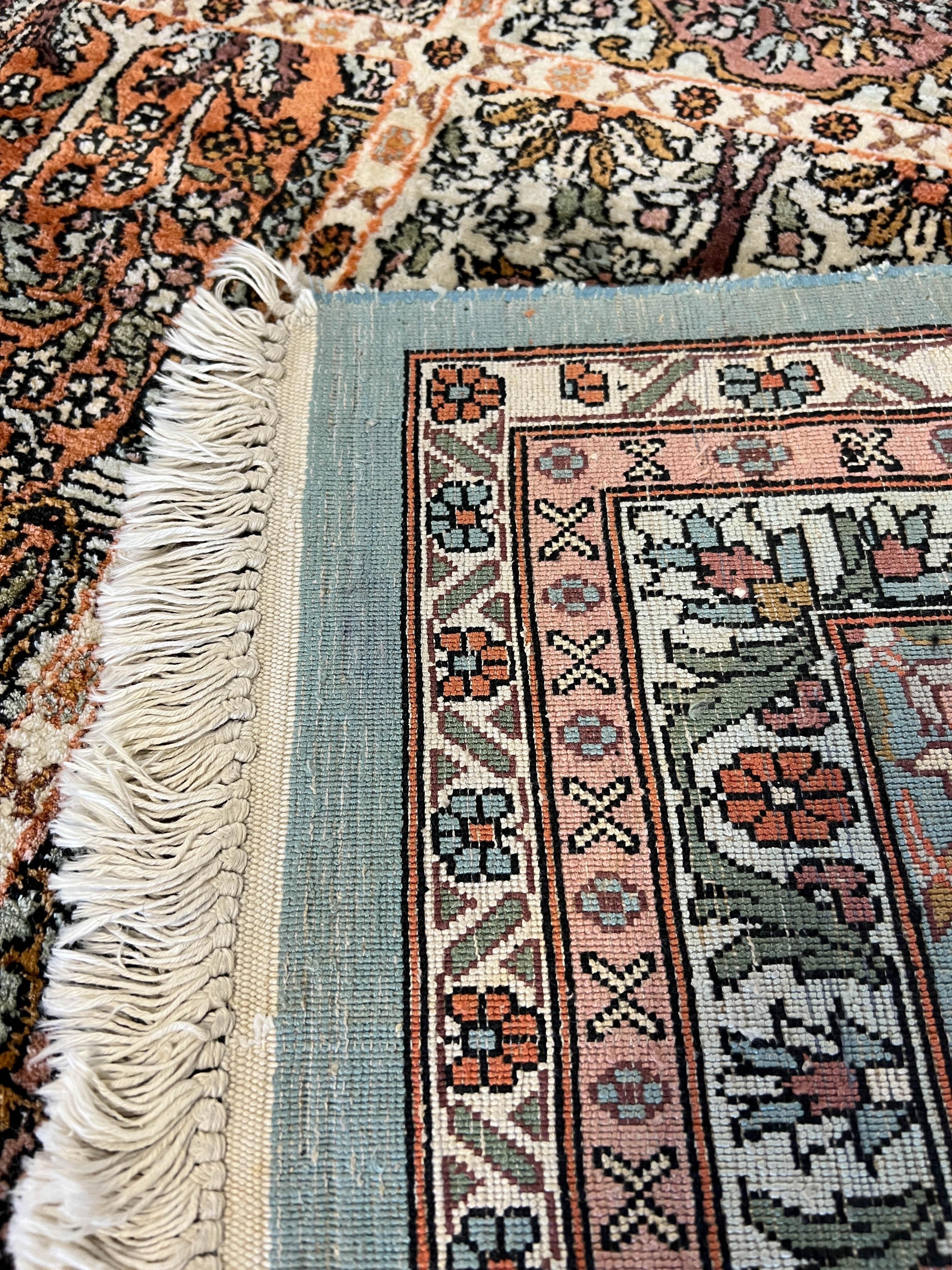 Hand-Knotted Kashmir Silk Pile Rug - 12' x 18' For Sale 12