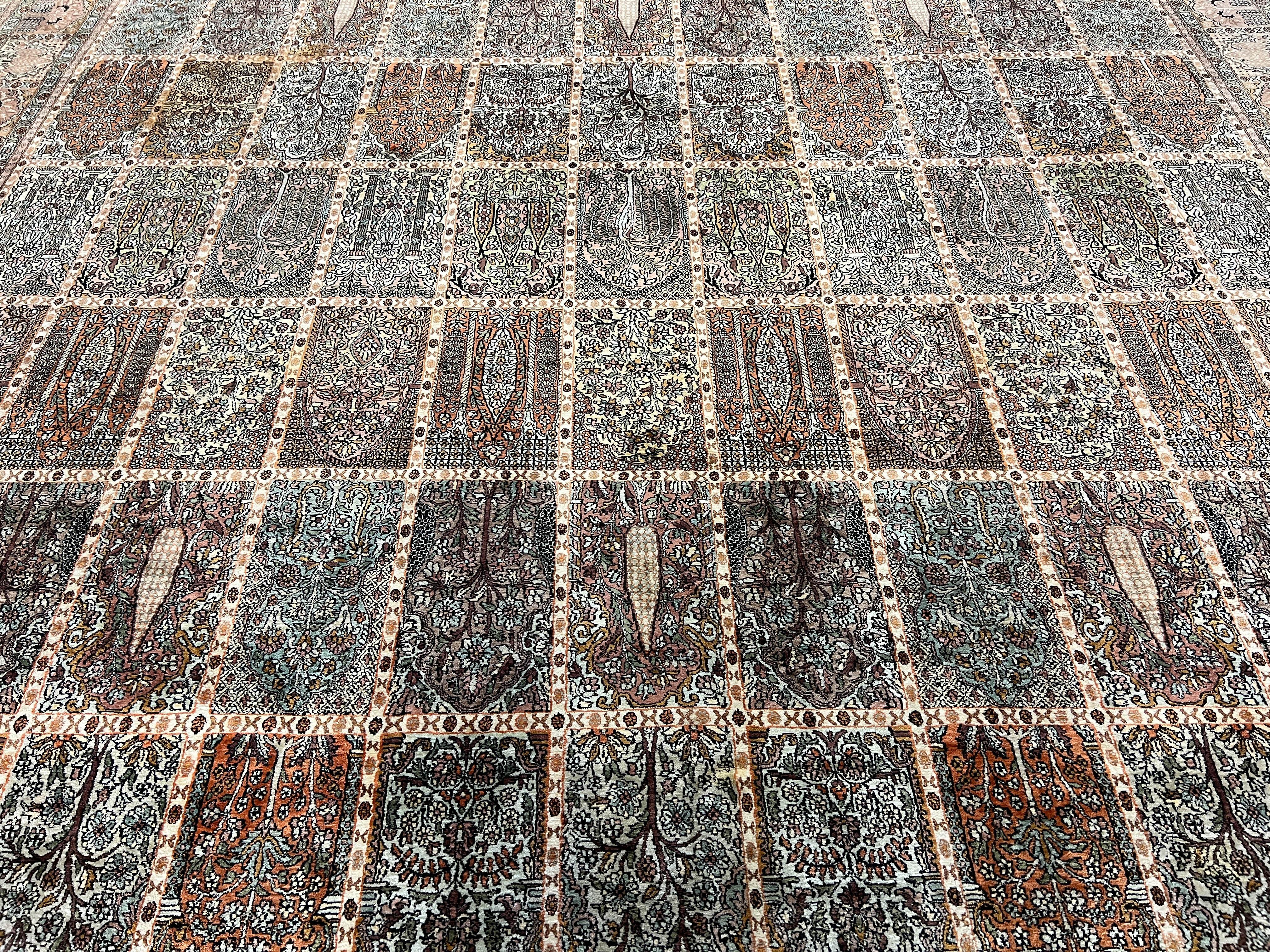 Handgeknüpfter Kaschmir-Seidenflorteppich aus Kaschmir - 12' x 18' (Ende des 20. Jahrhunderts) im Angebot