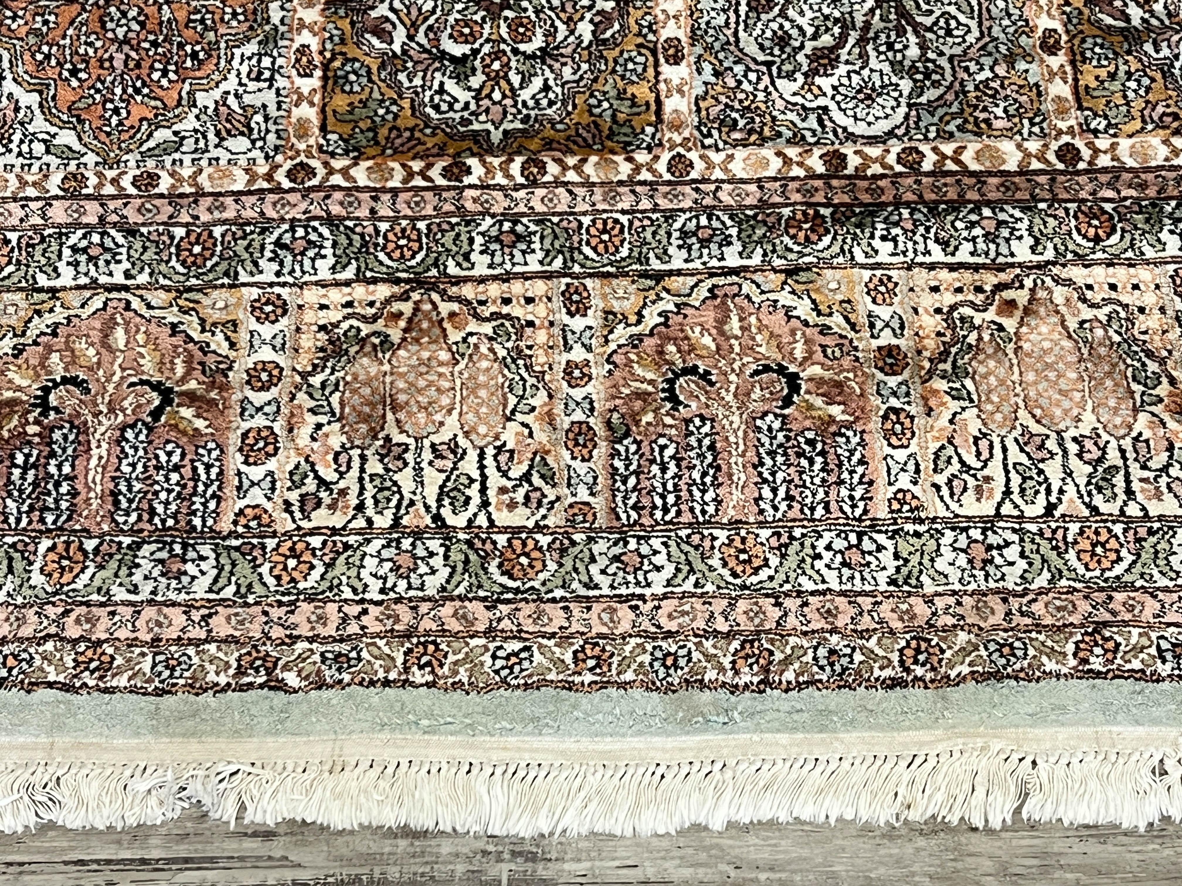 Hand-Knotted Kashmir Silk Pile Rug - 12' x 18' For Sale 3