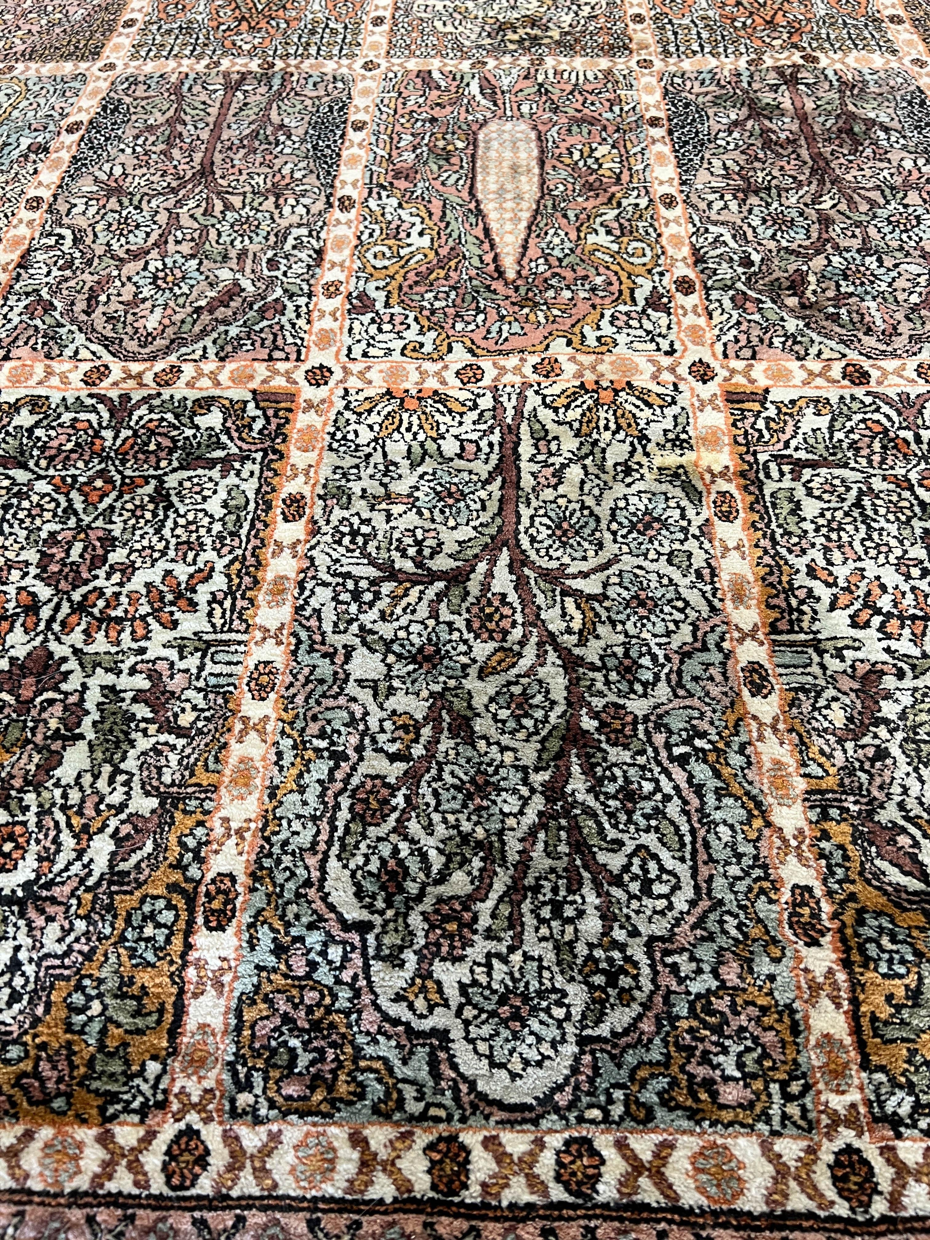 Hand-Knotted Kashmir Silk Pile Rug - 12' x 18' For Sale 4