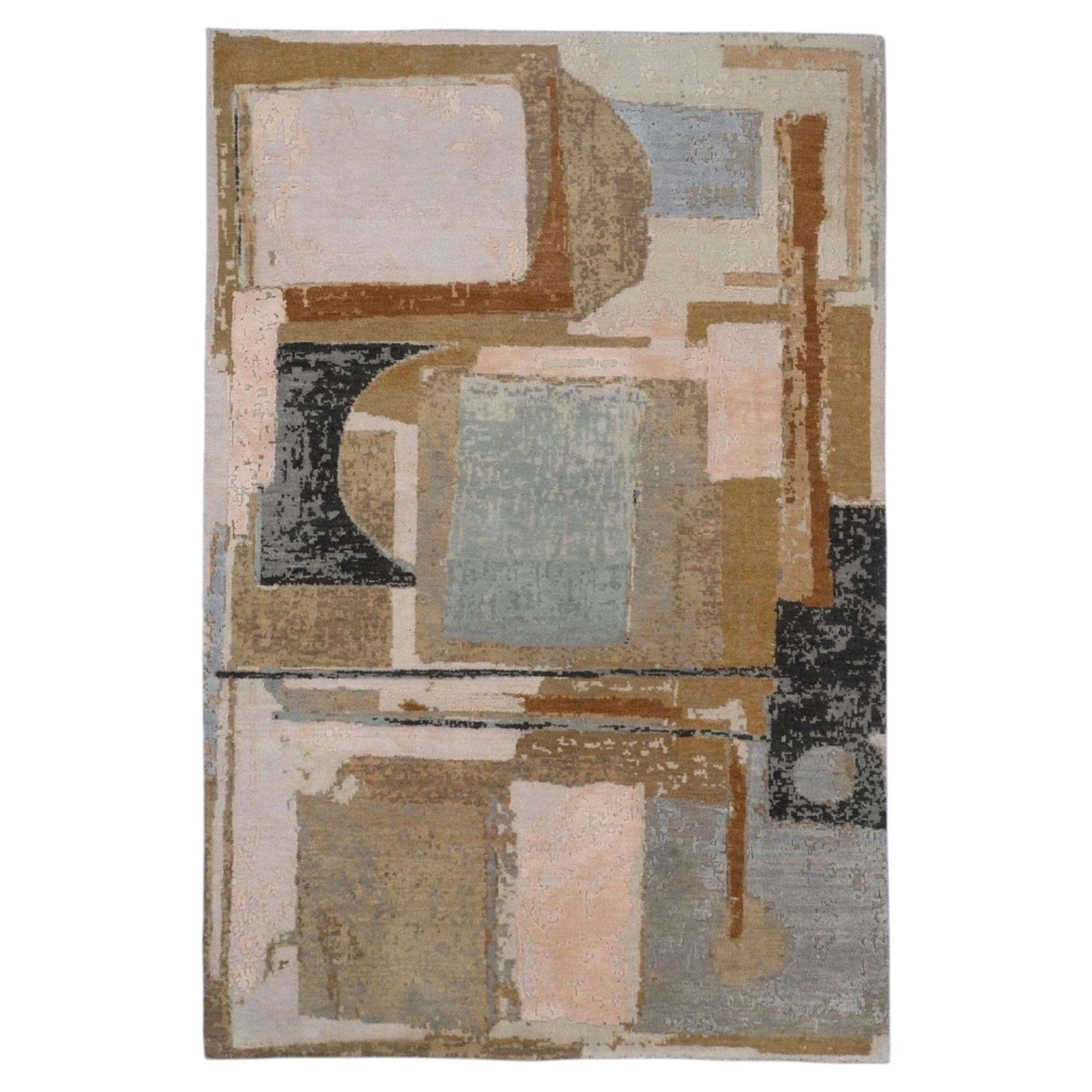 Hand-Knotted Kaveri Modern Wool & Silk Rug – 4' x 6' For Sale