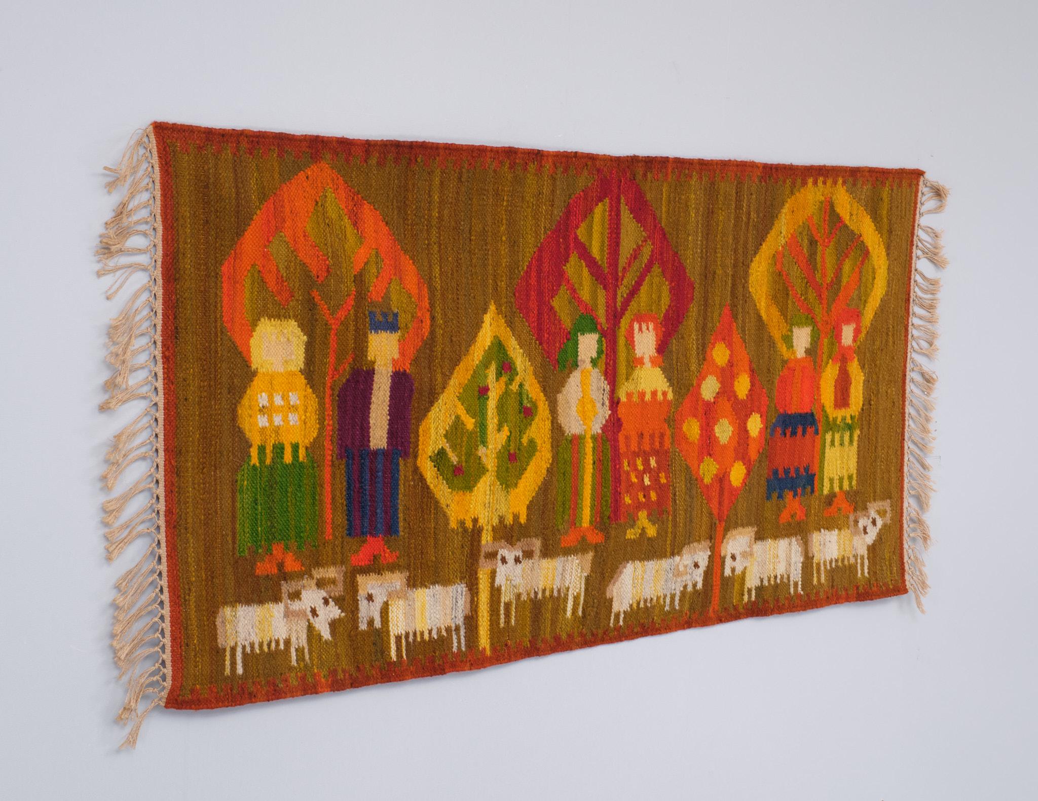Wool Hand knotted Kelim Tapestry   45 Pasterki   1960s Poland 