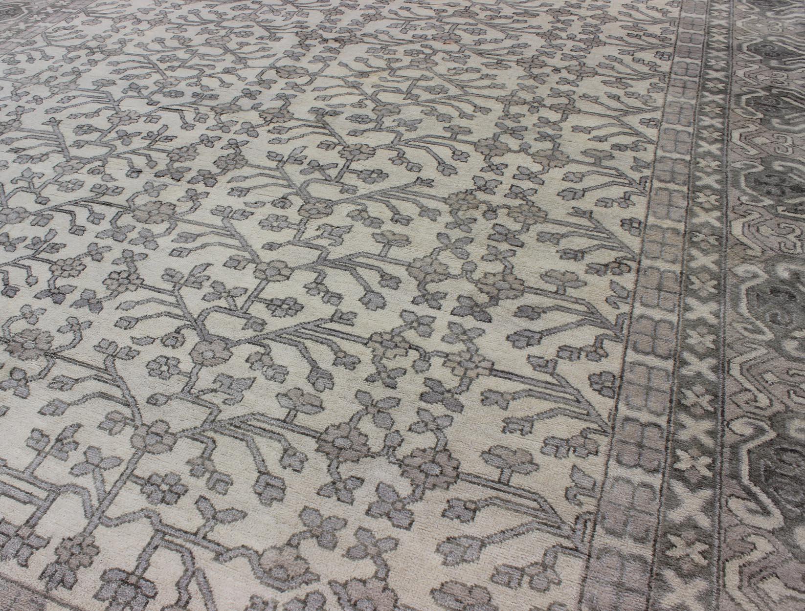 Contemporary Hand-Knotted Khotan Rug by Keivan Woven Arts in Wool With All-Over Design For Sale