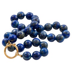 Hand-Knotted Lapis Lazuli Necklace with 14 Karat Gold Clasp