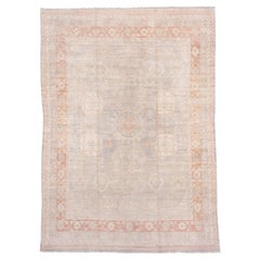 Hand Knotted Light Gray Khotan Design Rug, Salmon Colored Borders