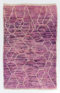 Hand-Knotted Lilac and Orchid Color Moroccan Wool Rug, Custom Options Available