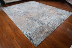 Hand Knotted Lune Rug 8x10, Modern Turkish Wool & Silk Area Rug, Abstract Blue