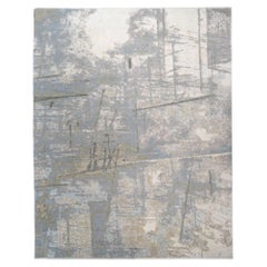 Hand Knotted Lune Rug 8x10, Modern Turkish Wool & Silk Area Rug, Abstract Blue