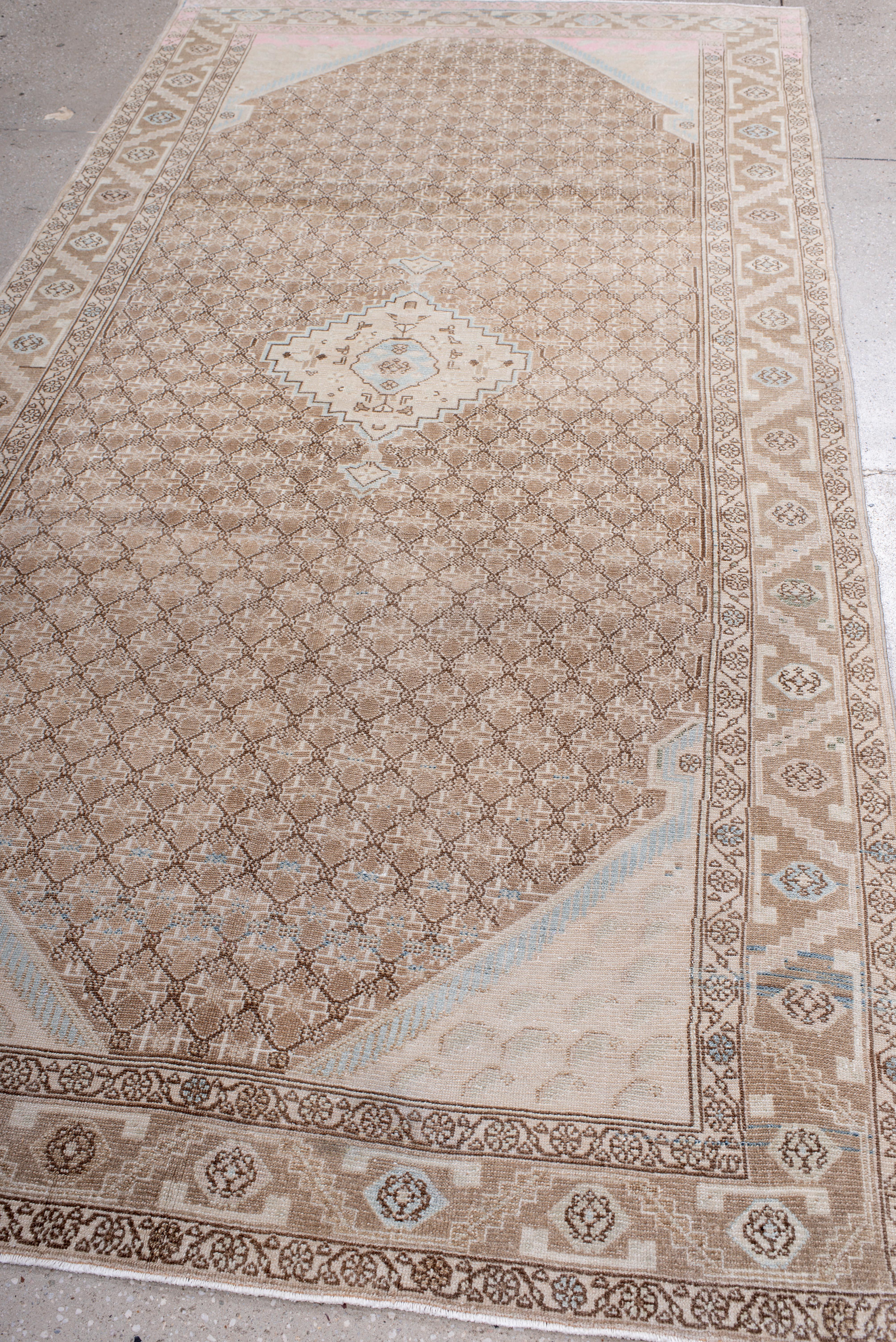 Alfombra anudada a mano Malayer Suave diseño de medallón reticular en rubor y arena en venta 2