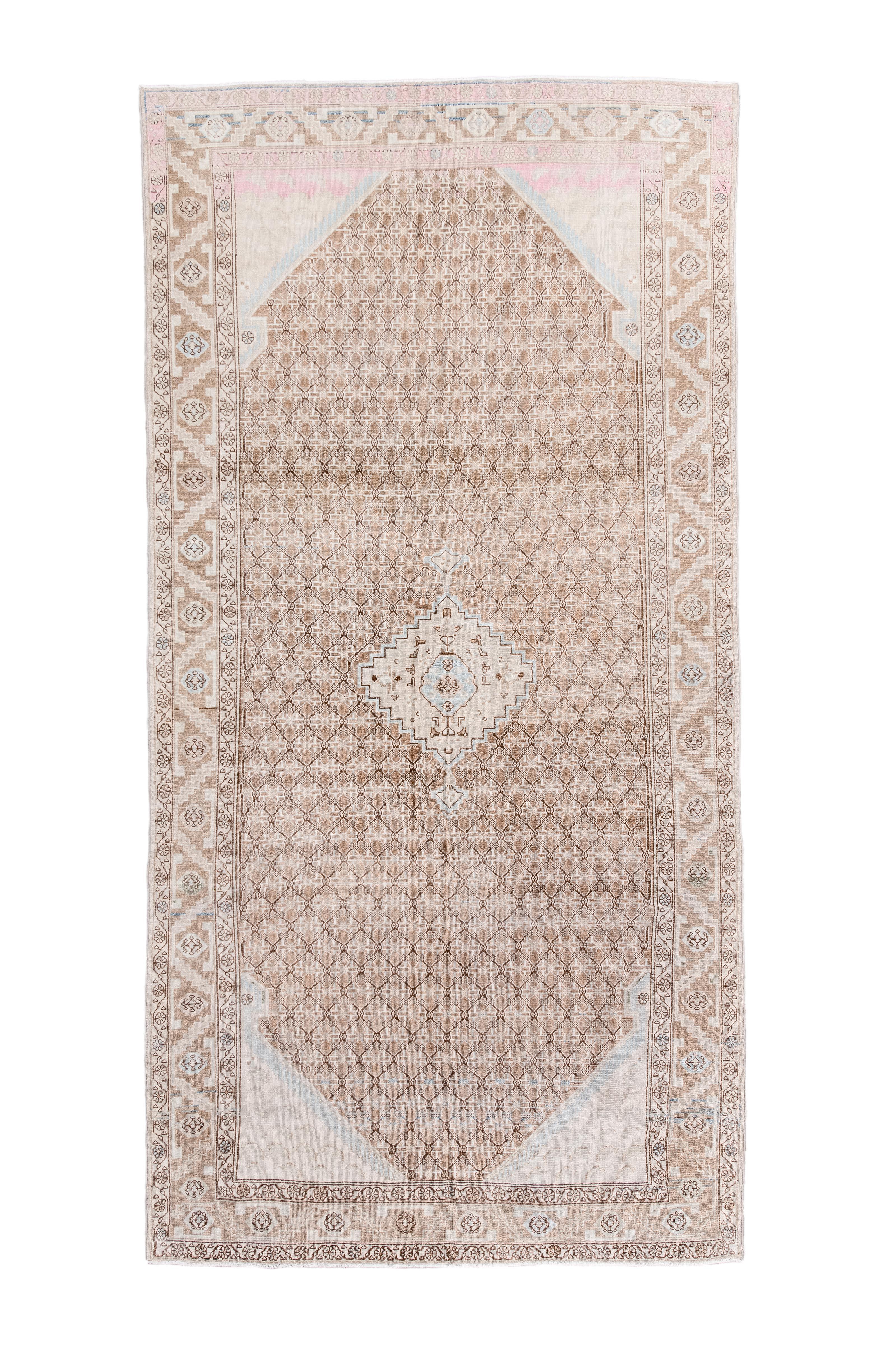 Hand-Knotted Malayer Rug Soft Lattice Medallion Design in Blush and Sand