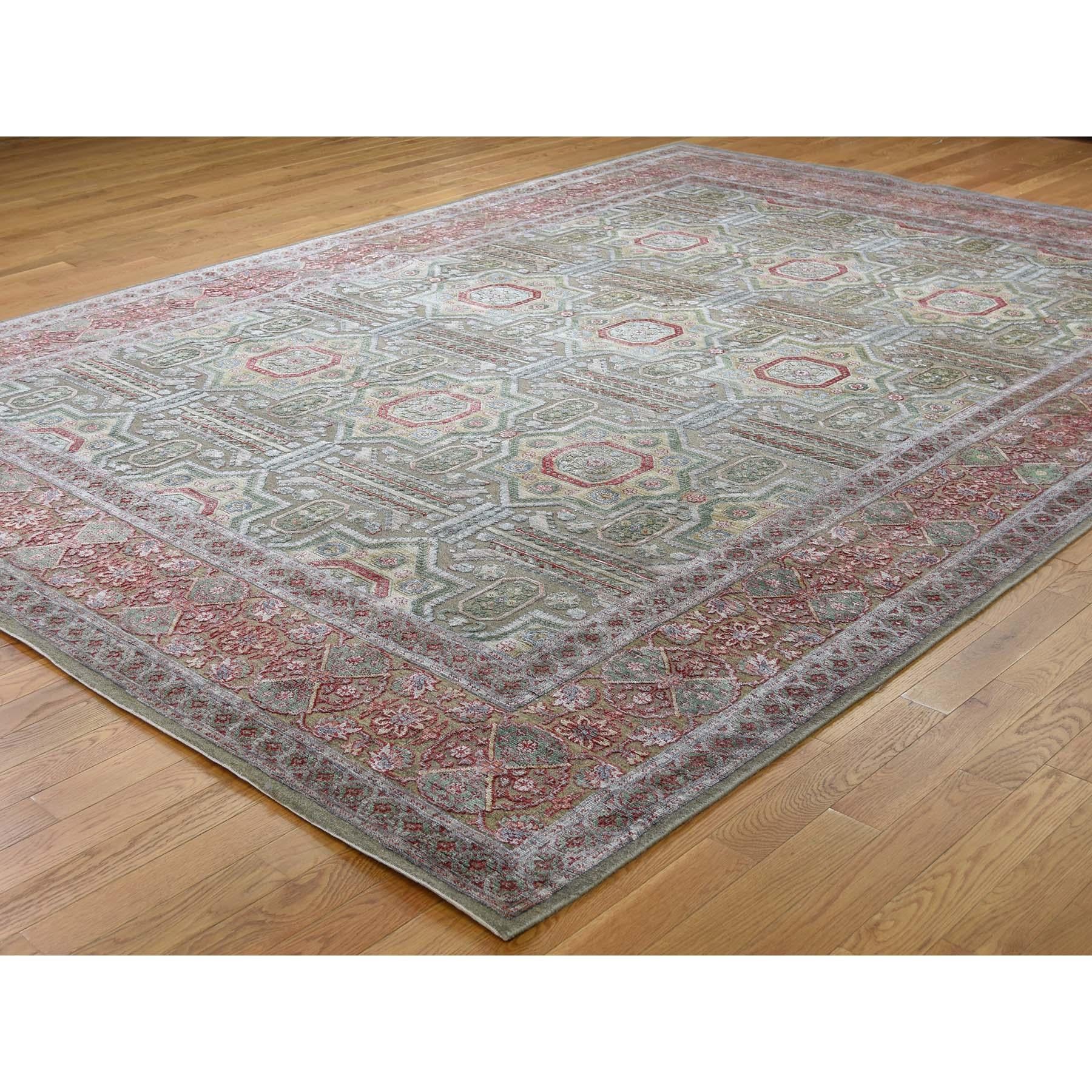 Afghan Hand Knotted Mamluk Design Silk with Oxidized Wool Oriental Rug
