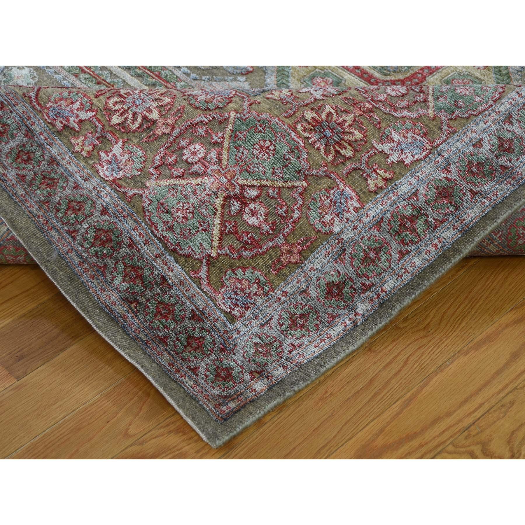 Contemporary Hand Knotted Mamluk Design Silk with Oxidized Wool Oriental Rug