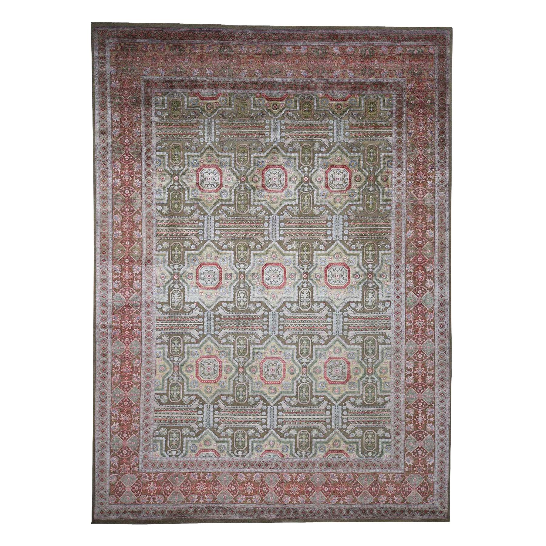 Hand Knotted Mamluk Design Silk with Oxidized Wool Oriental Rug