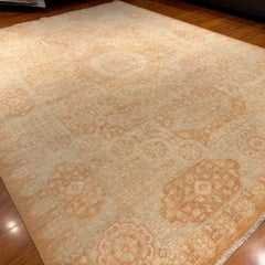 Handgeknüpfter Mamluk-Wollteppich, 8'9" x 11'7", rustikales Korallen-Salbei-Medaillon