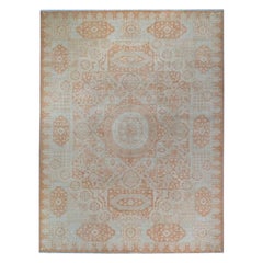 Handgeknüpfter Mamluk-Wollteppich, 8'9" x 11'7", rustikales Korallen-Salbei-Medaillon