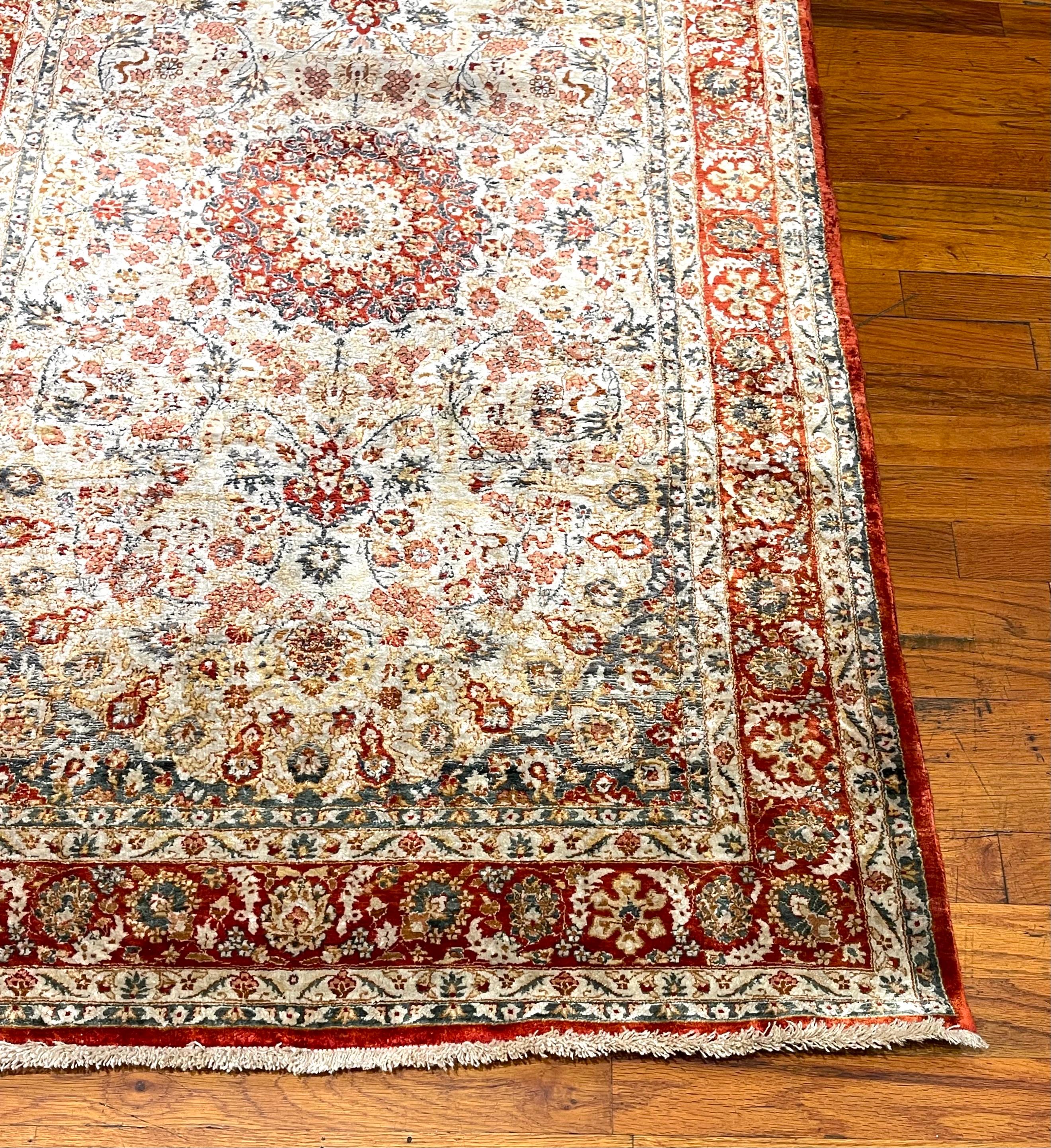 Floral Silk Chinese Rug For Sale 2