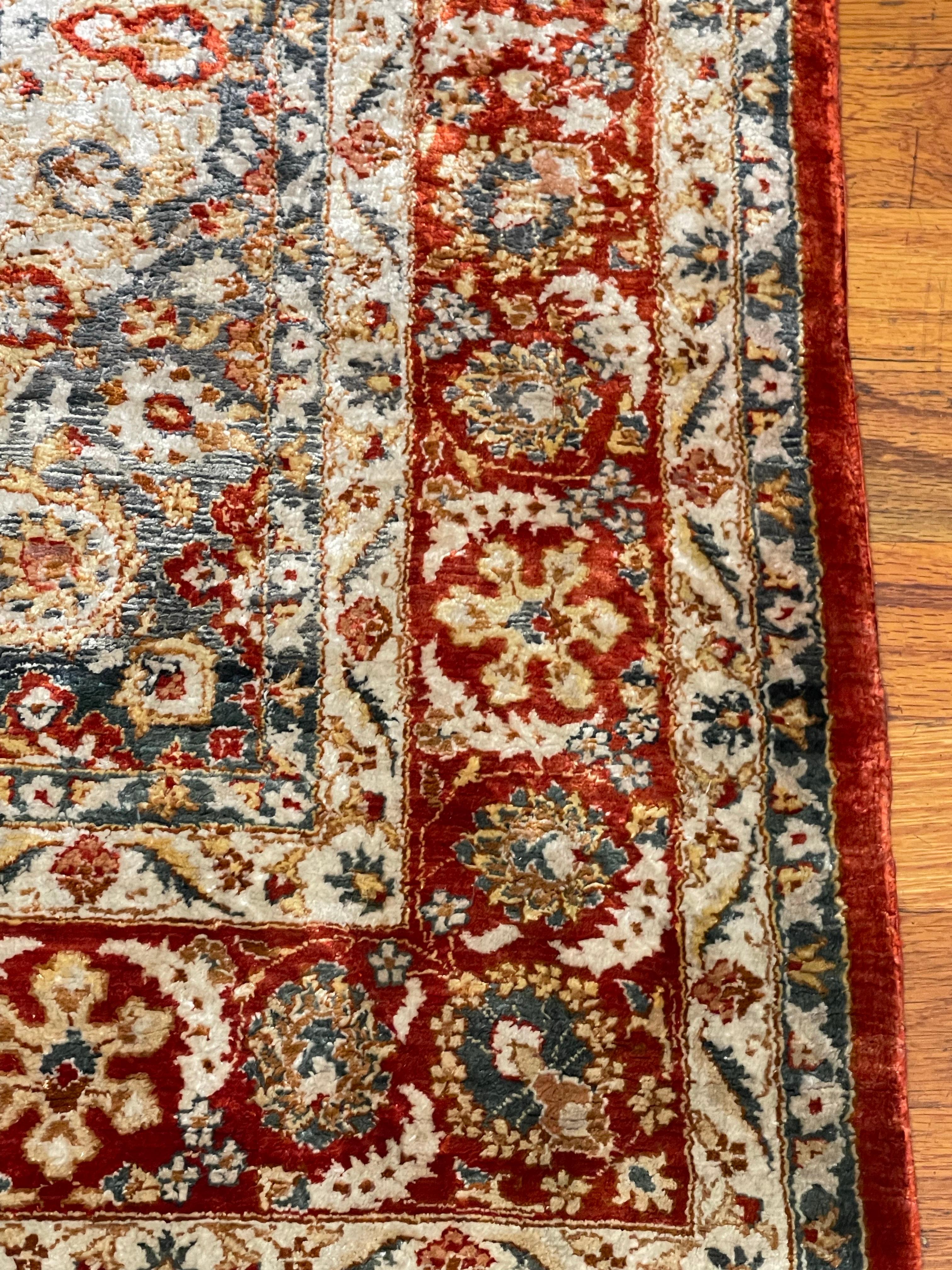 Floral Silk Chinese Rug For Sale 3