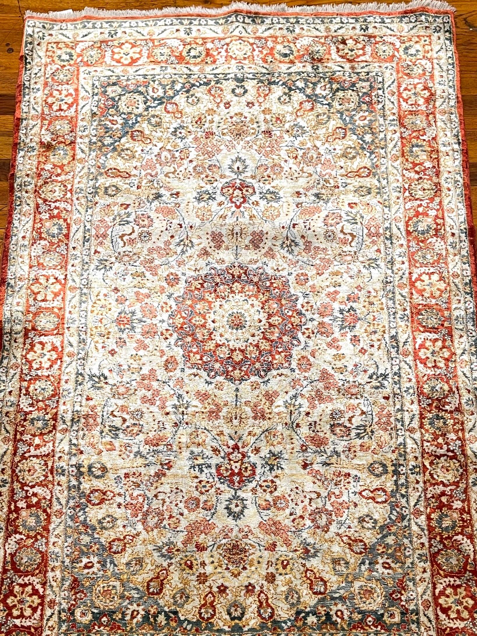 Floral Silk Chinese Rug For Sale 5